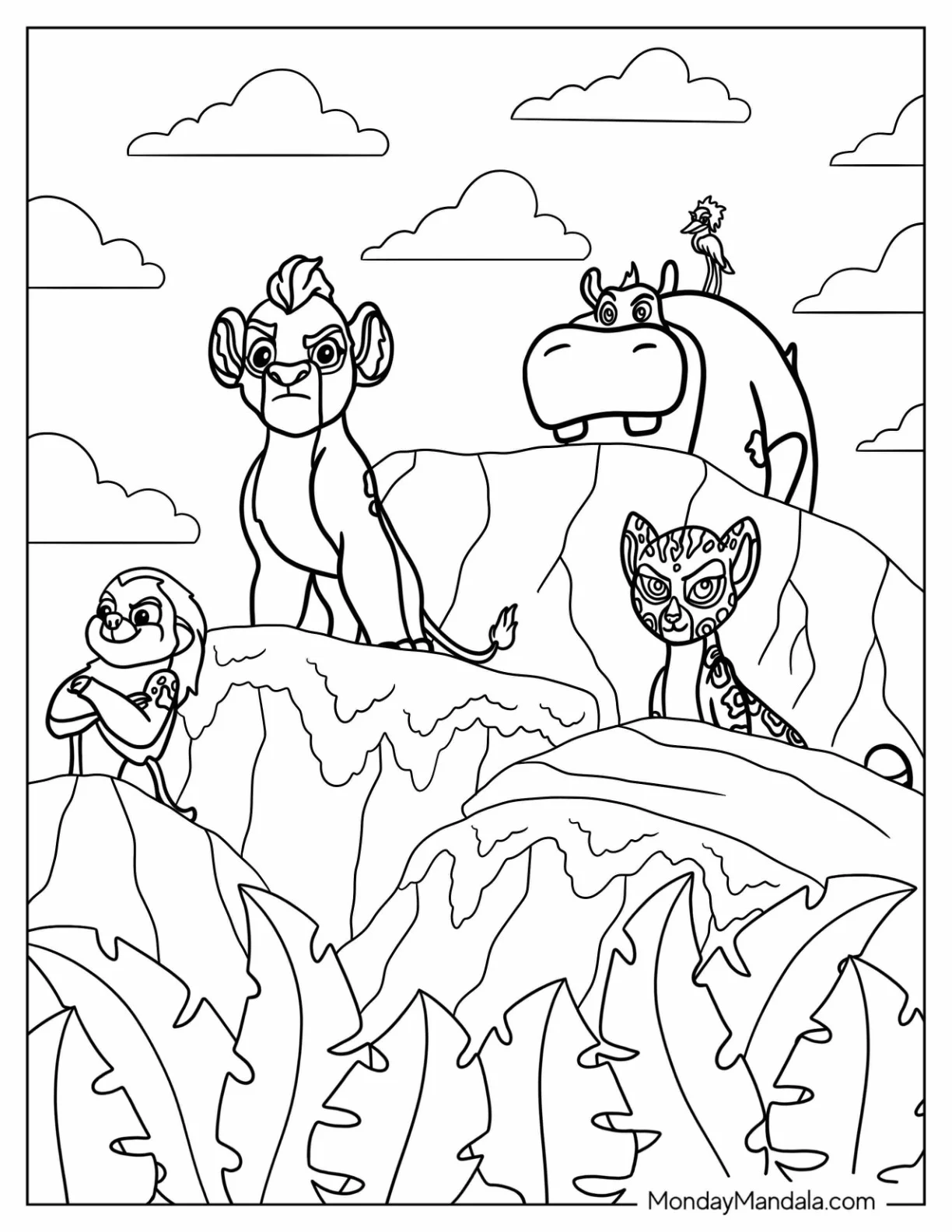 Simple Lion Guards Standing On Rocks Coloring Page coloring page