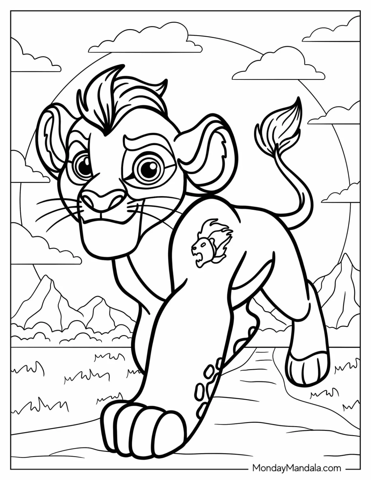 Young Kion In Rocky Terrain Coloring Sheet coloring page