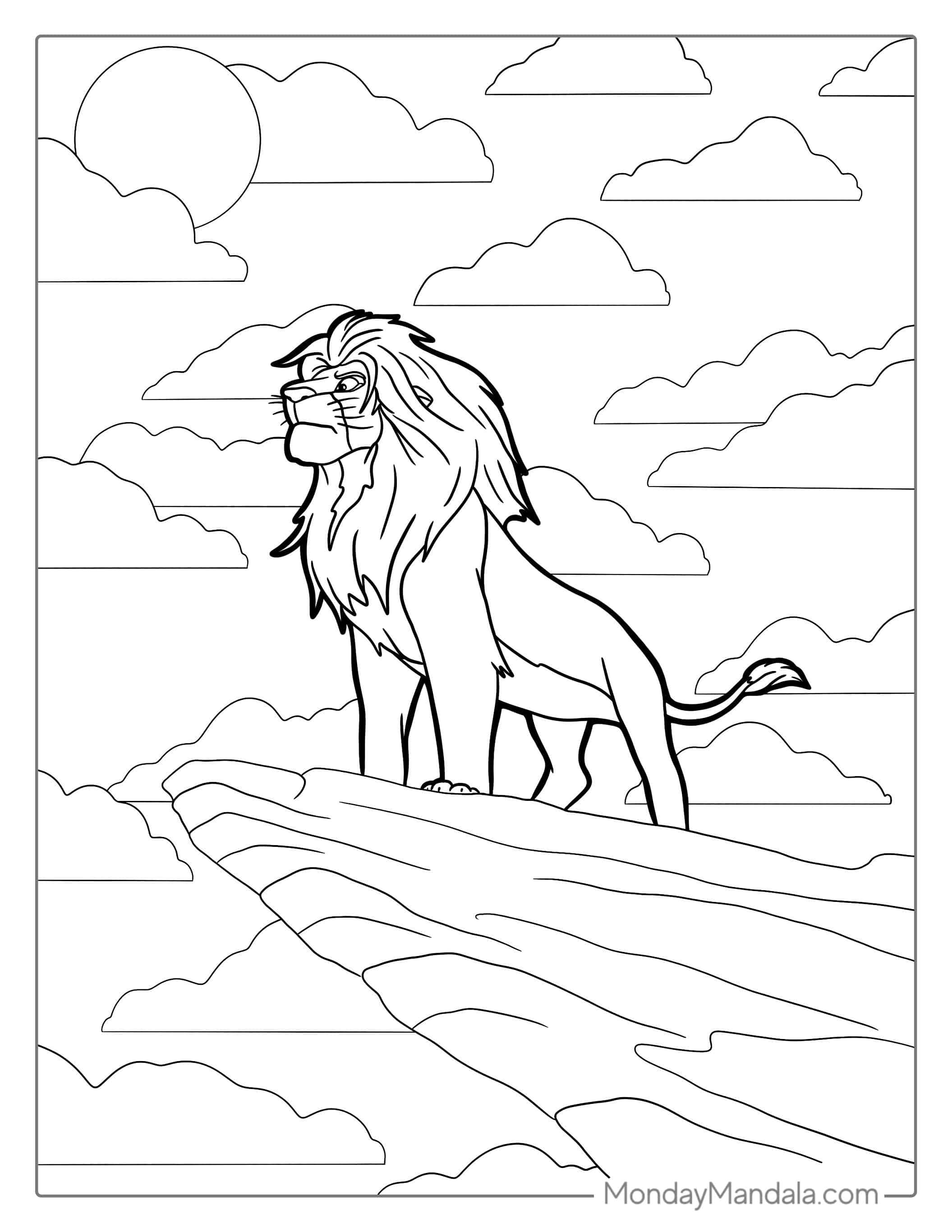 Adult Simba Standing On Pride Rock coloring page