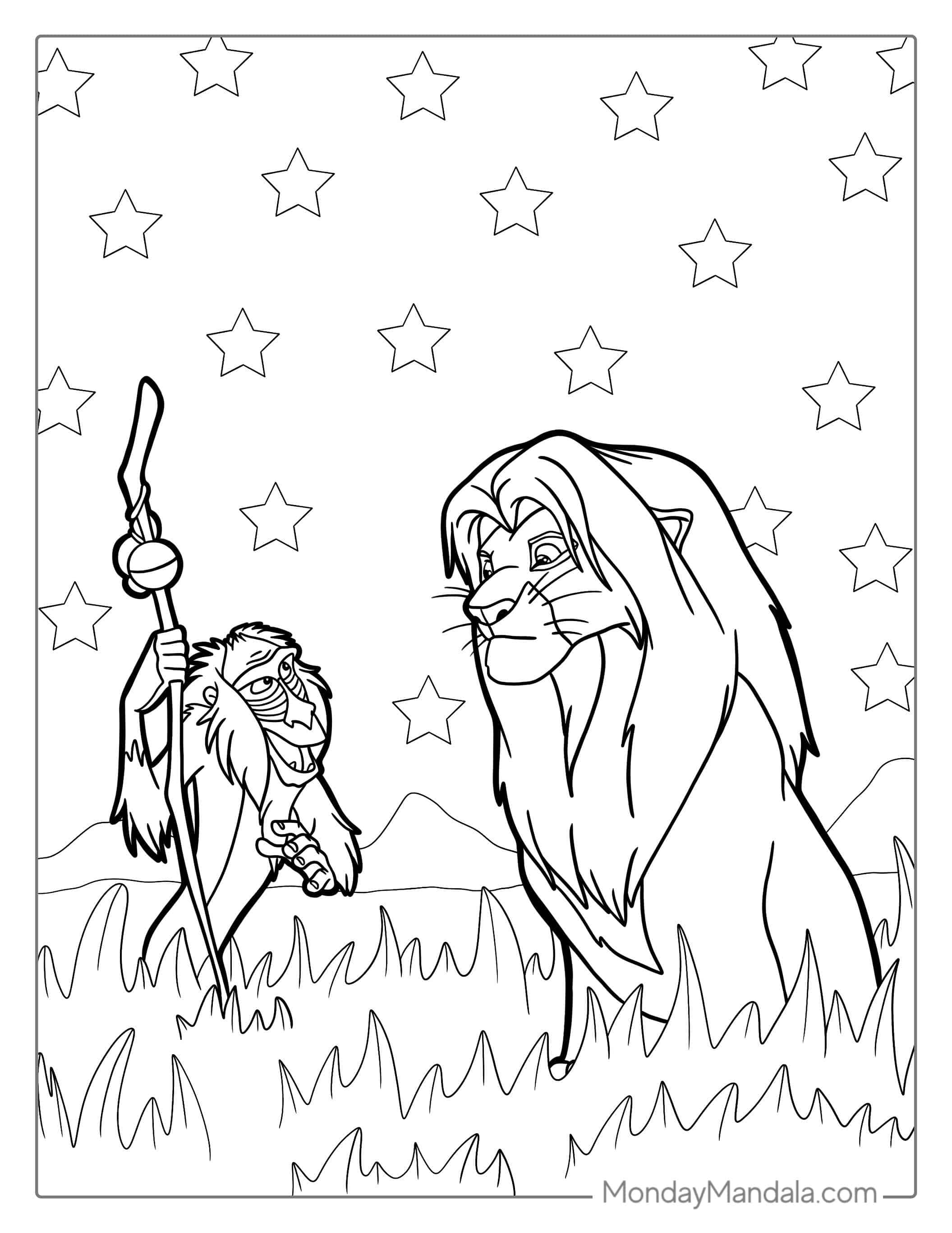 Rafiki And Adult Simba Coloring Sheet coloring page