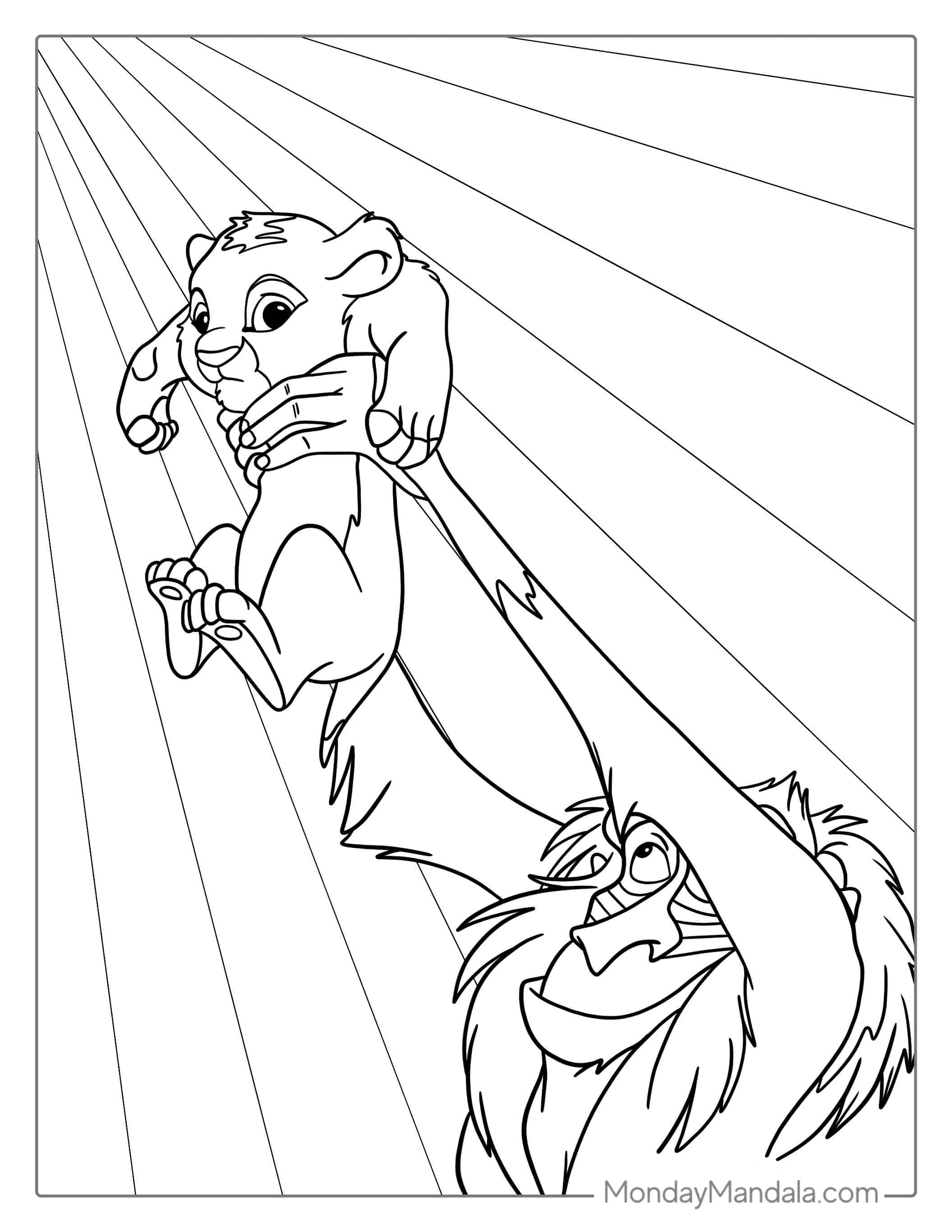 Rafiki Holding Baby Simba Coloring Sheet coloring page