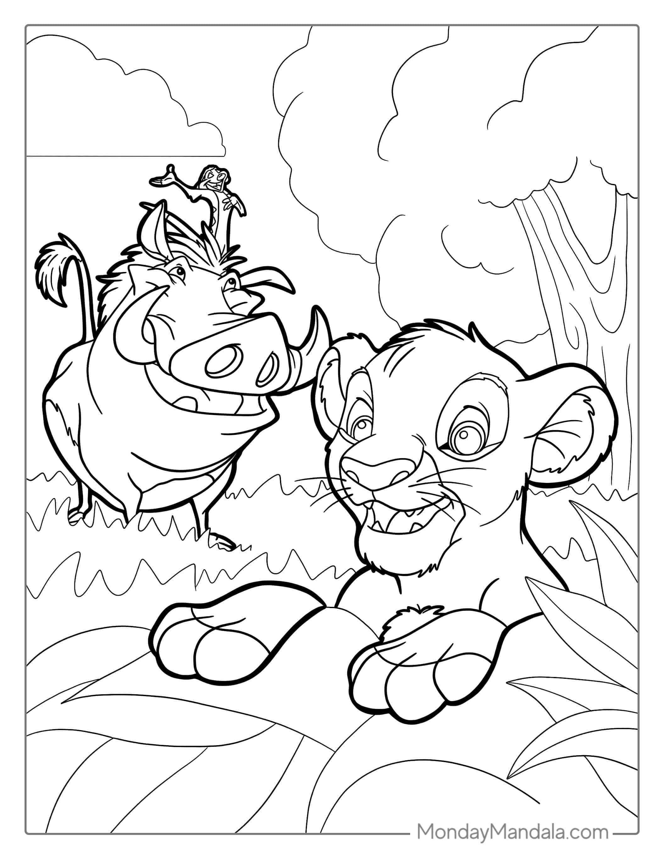 Simba With Timon and Pumbaa Coloring Picture coloring page