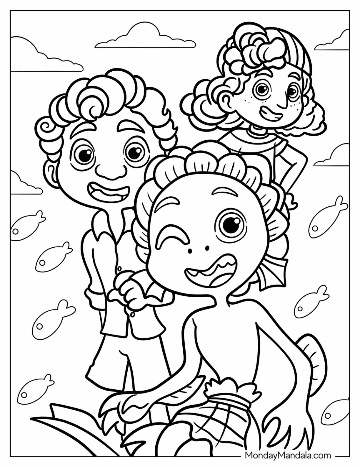 Cute Luca Coloring Page With Giulia And Luca In Sea Monster Form For Kids coloring page