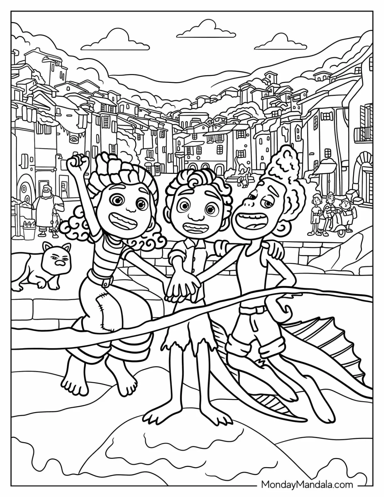 Giulia, Alberto, And Luca Coloring Page In The Sea In Front Of Portorosso coloring page