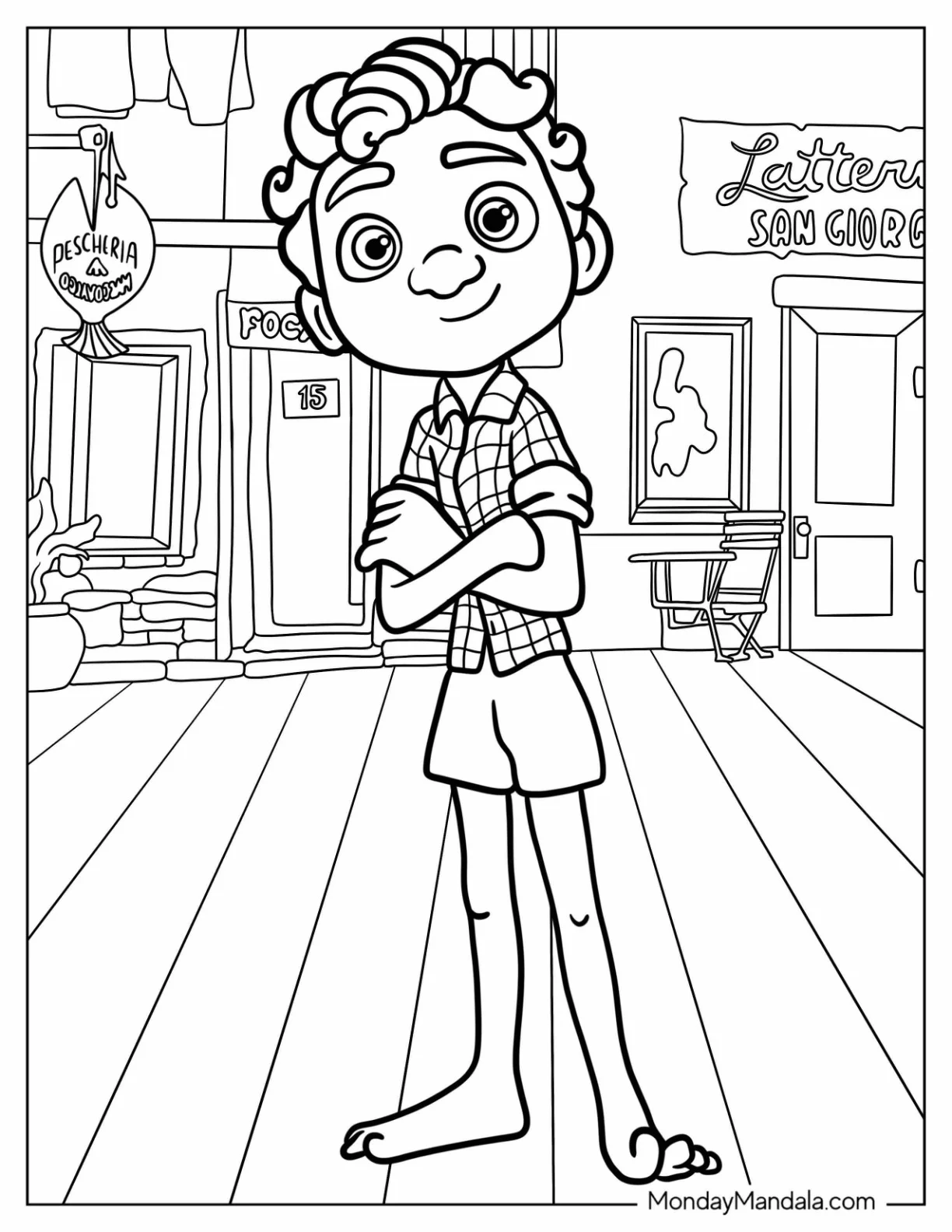 Luca Coloring Page Of Detailed Luca Paguro In His House coloring page — printable line art
