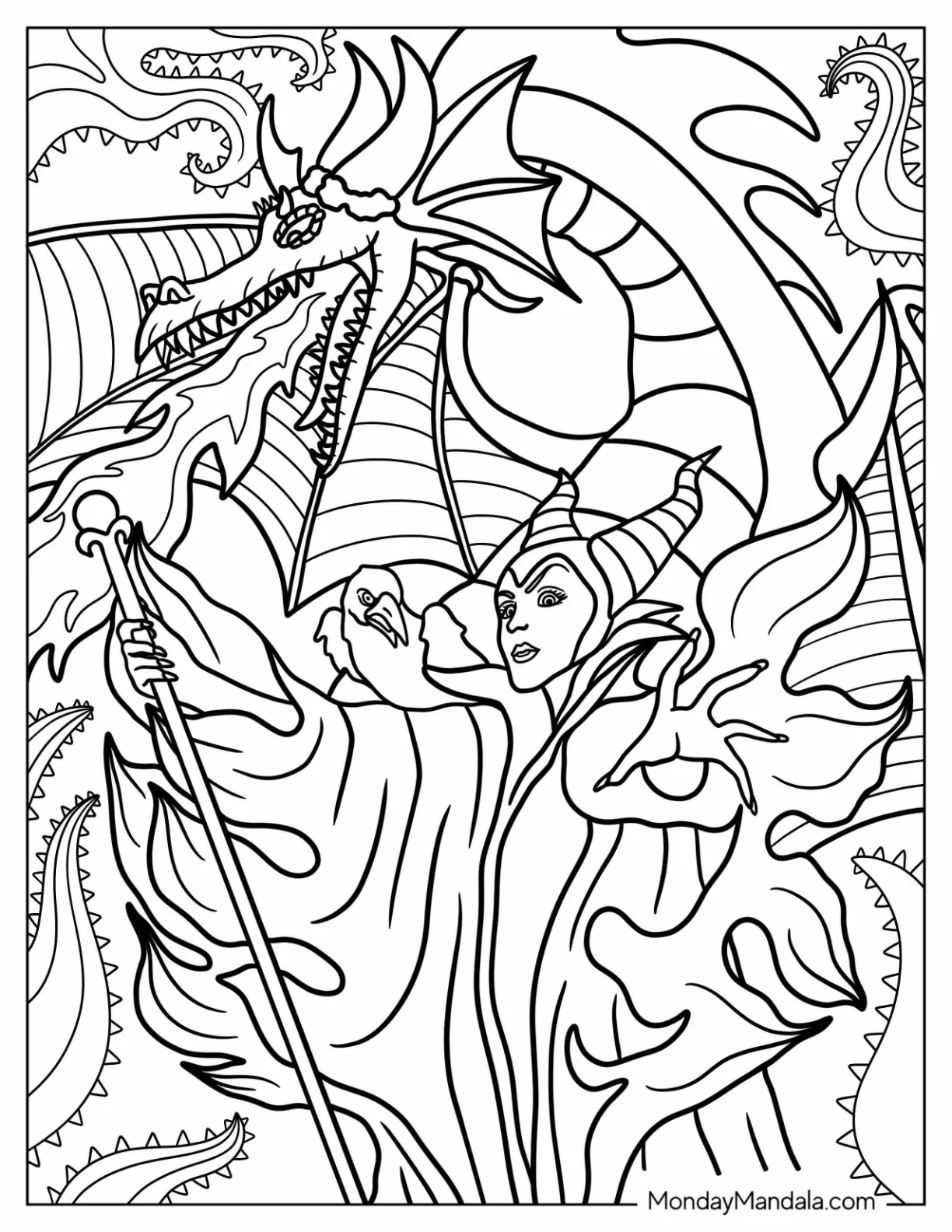 Maleficent Coloring Page With Raven Ordering Dragon To Breathe Fire coloring page