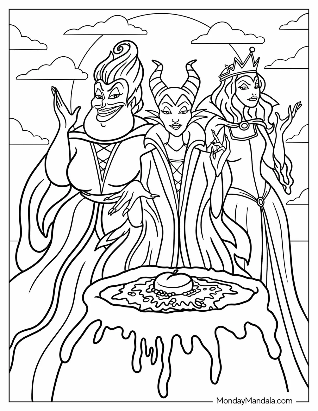 Maleficent Coloring Page With Ursula And Queen Grimhilde coloring page