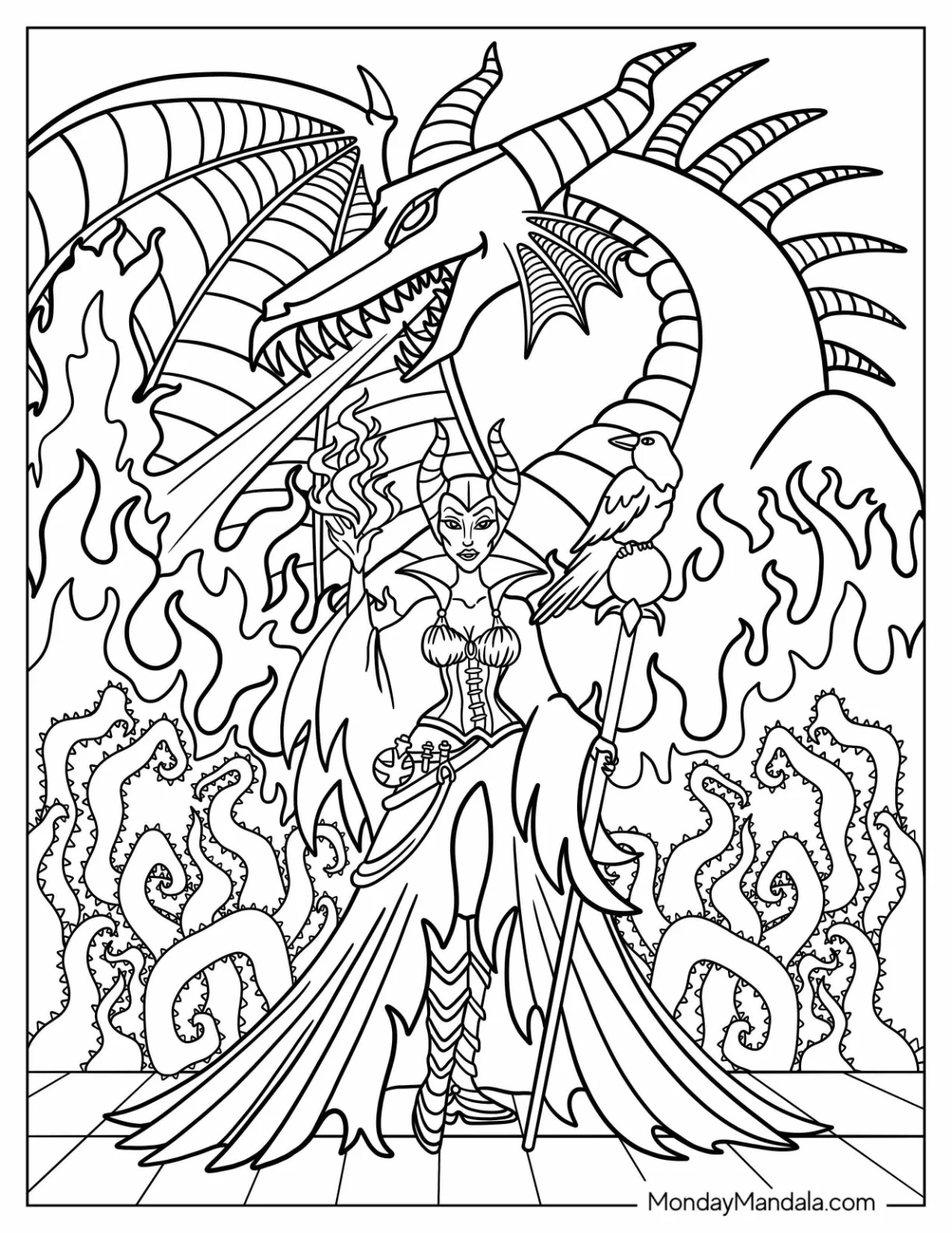 Vintage Disney Maleficent Coloring Page Starting Fire coloring page