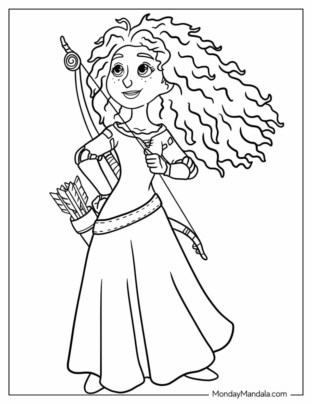 Kawaii Merida Coloring Page With Bow And Arrows For Kids coloring page