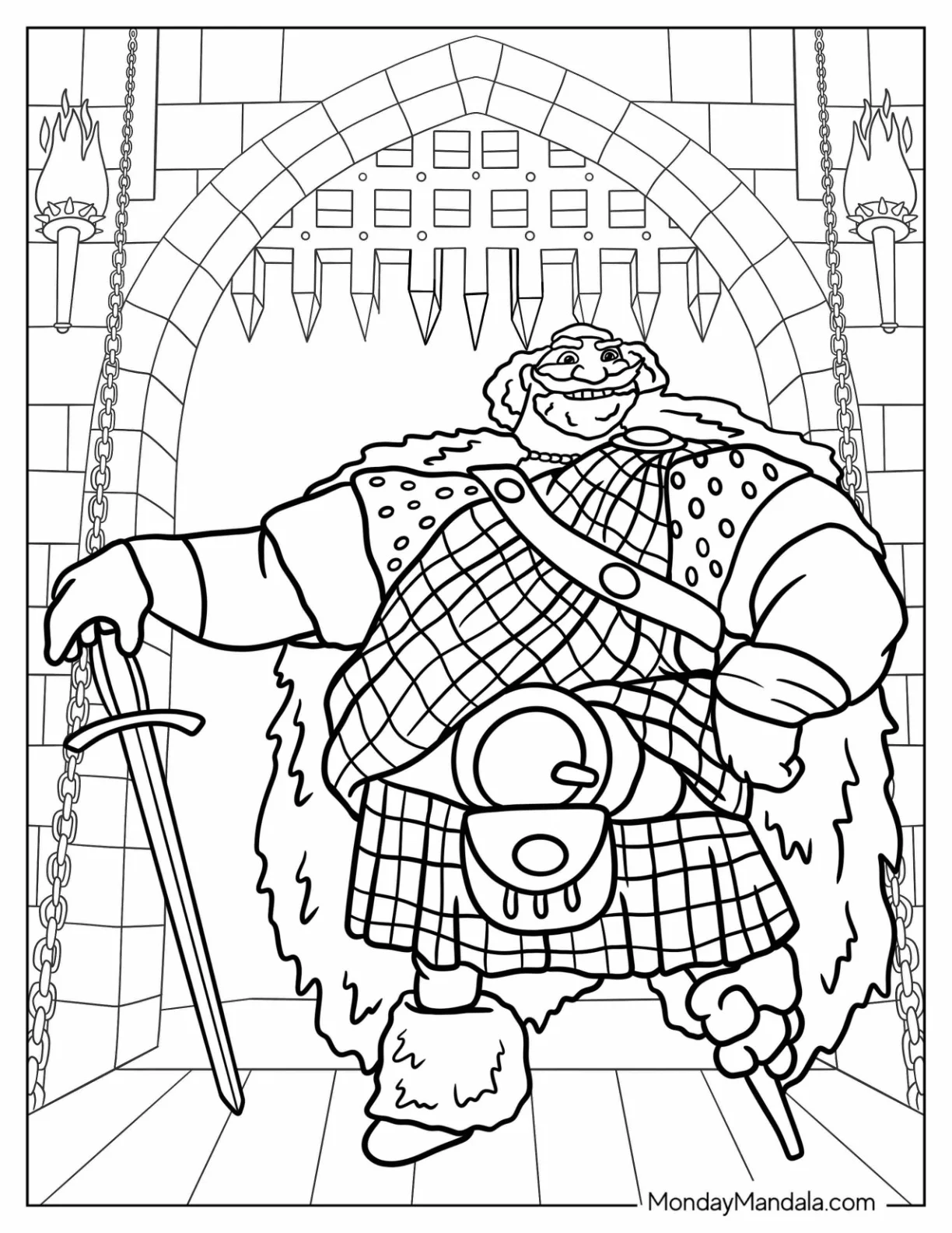 King Angus Holding Sword In Castle Merida Coloring Page coloring page