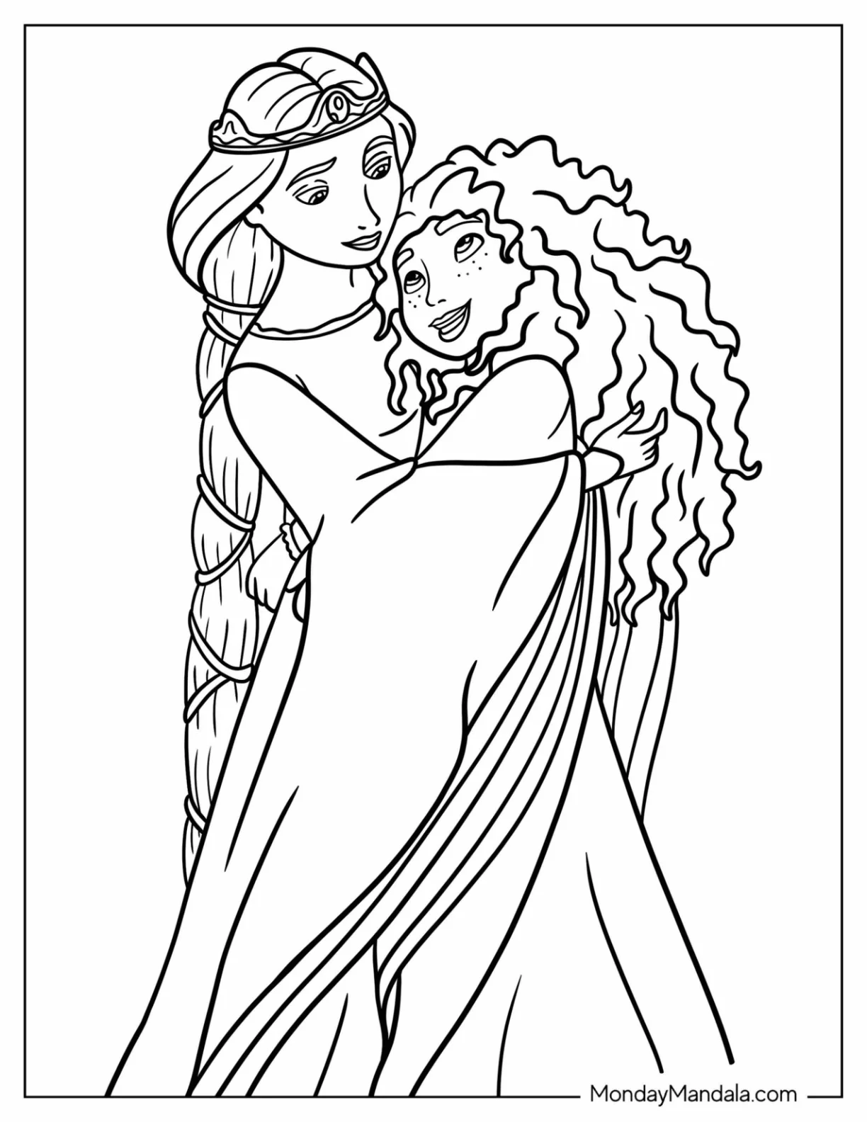 Queen Elinor Hugging Merida Coloring Page Brave coloring page