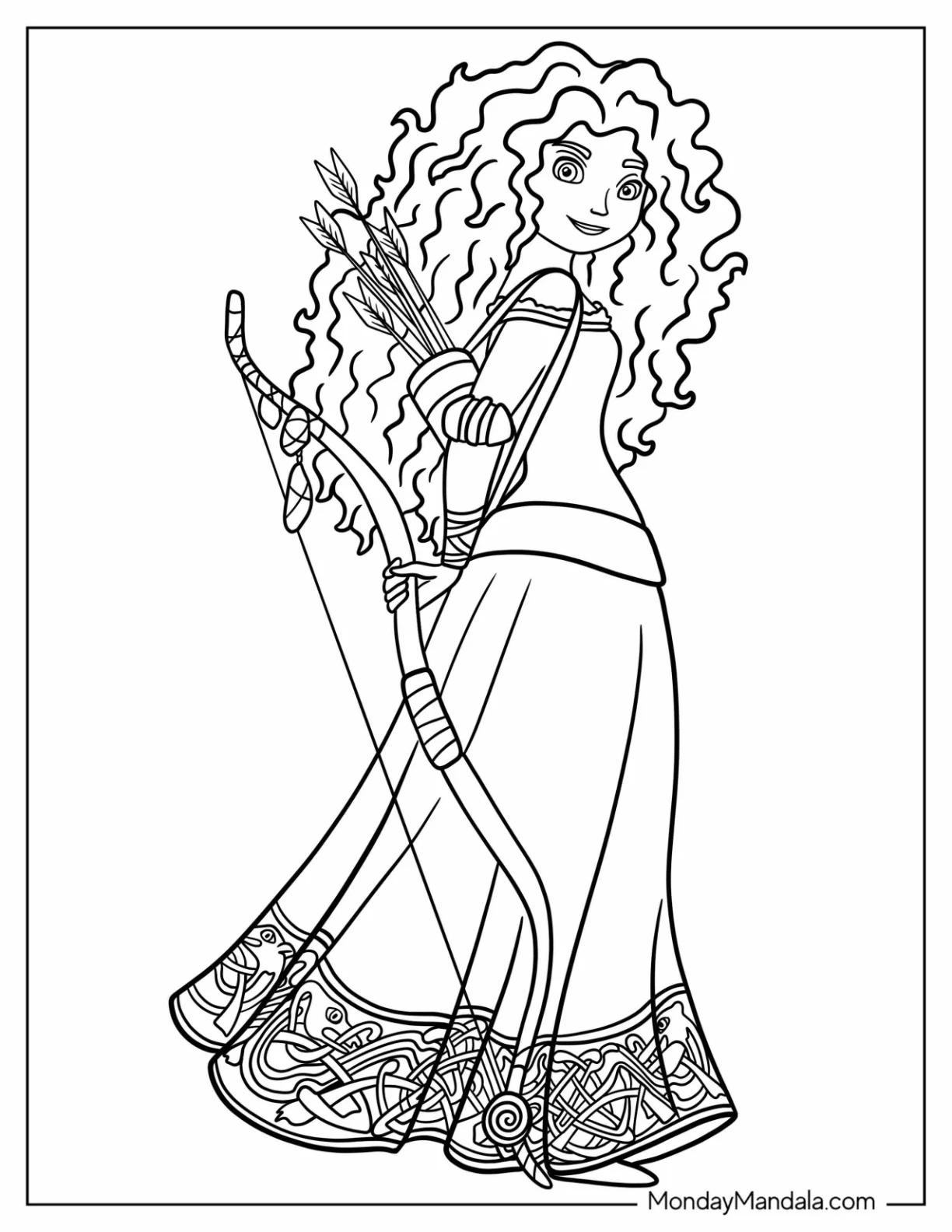 Simple Merida Coloring Page Holding Bow And Quiver Of Arrows coloring page