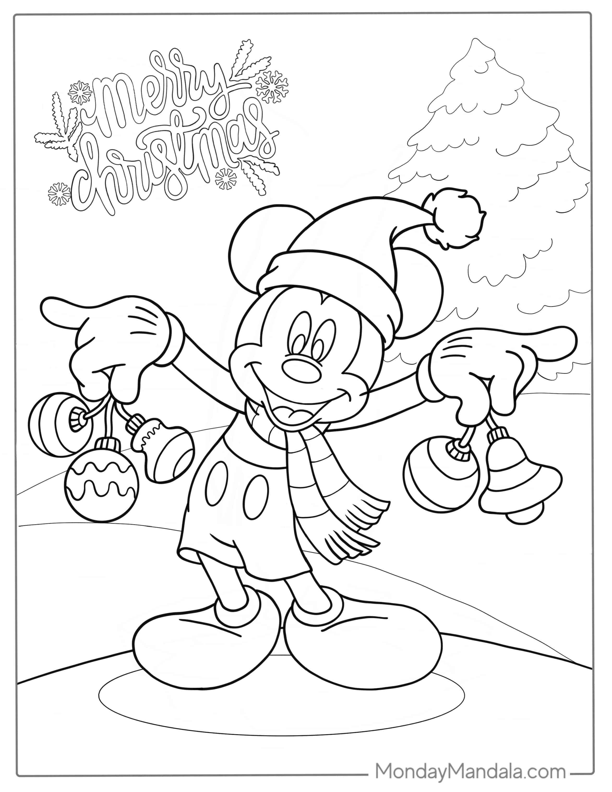 Christmas Themed Mickey Mouse Coloring Page coloring page — printable line art