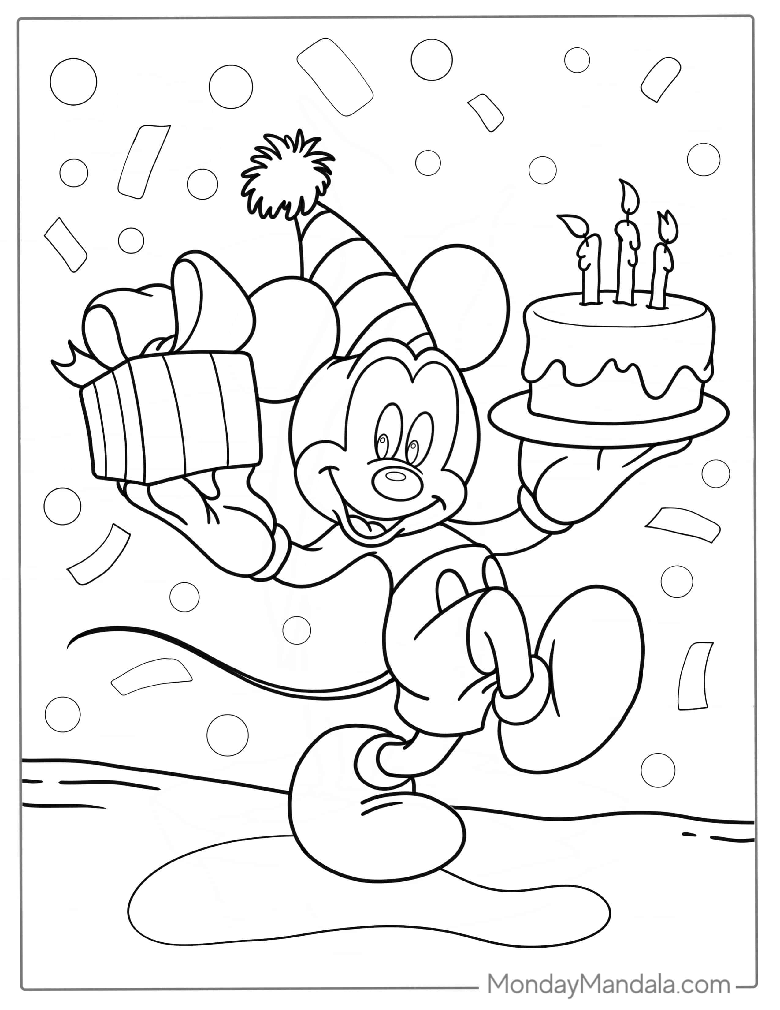 Happy Birthday Mickey Mouse Coloring Page coloring page — printable line art