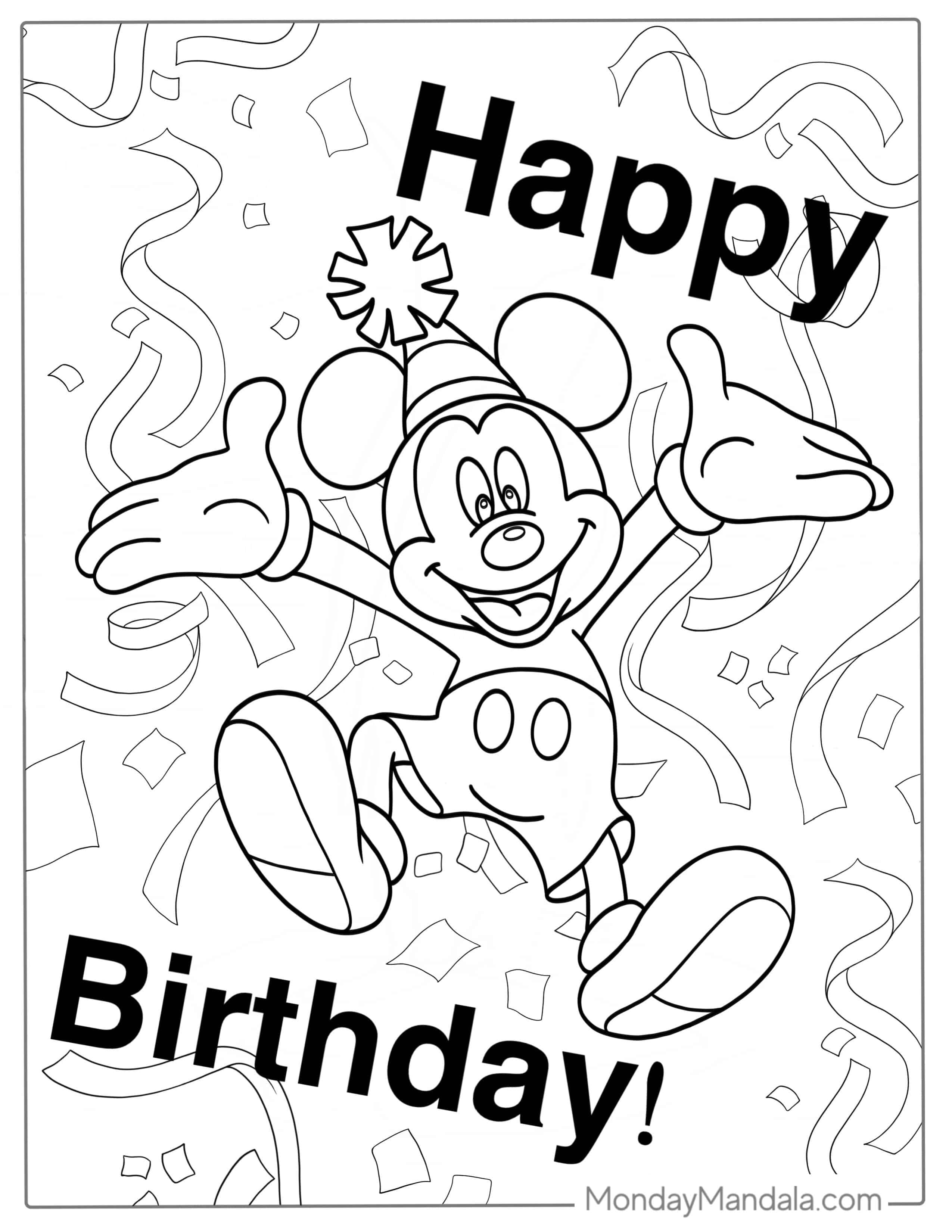 Happy Birthday Mickey Mouse Coloring Sheet coloring page