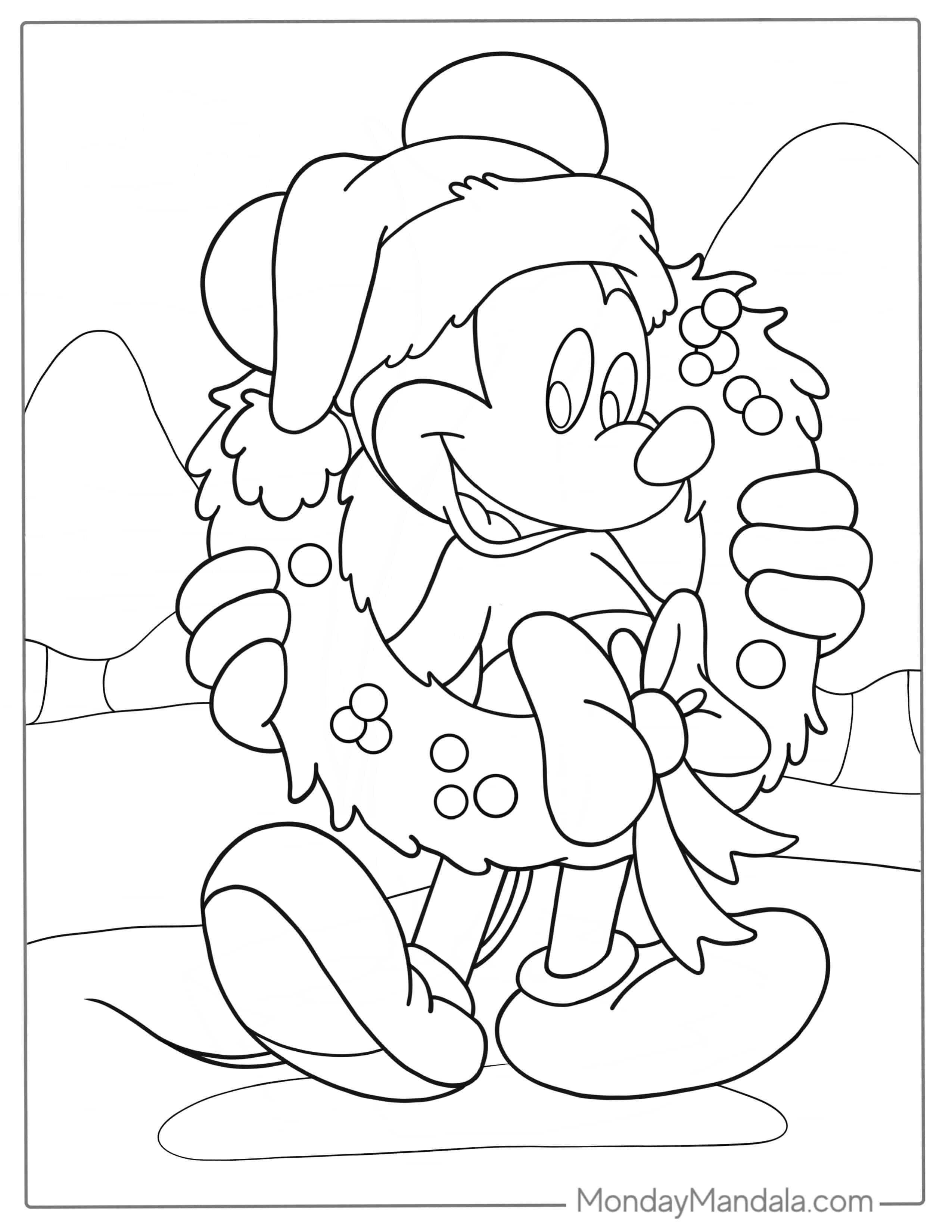 Mickey Mouse Christmas Themed Coloring Sheet coloring page