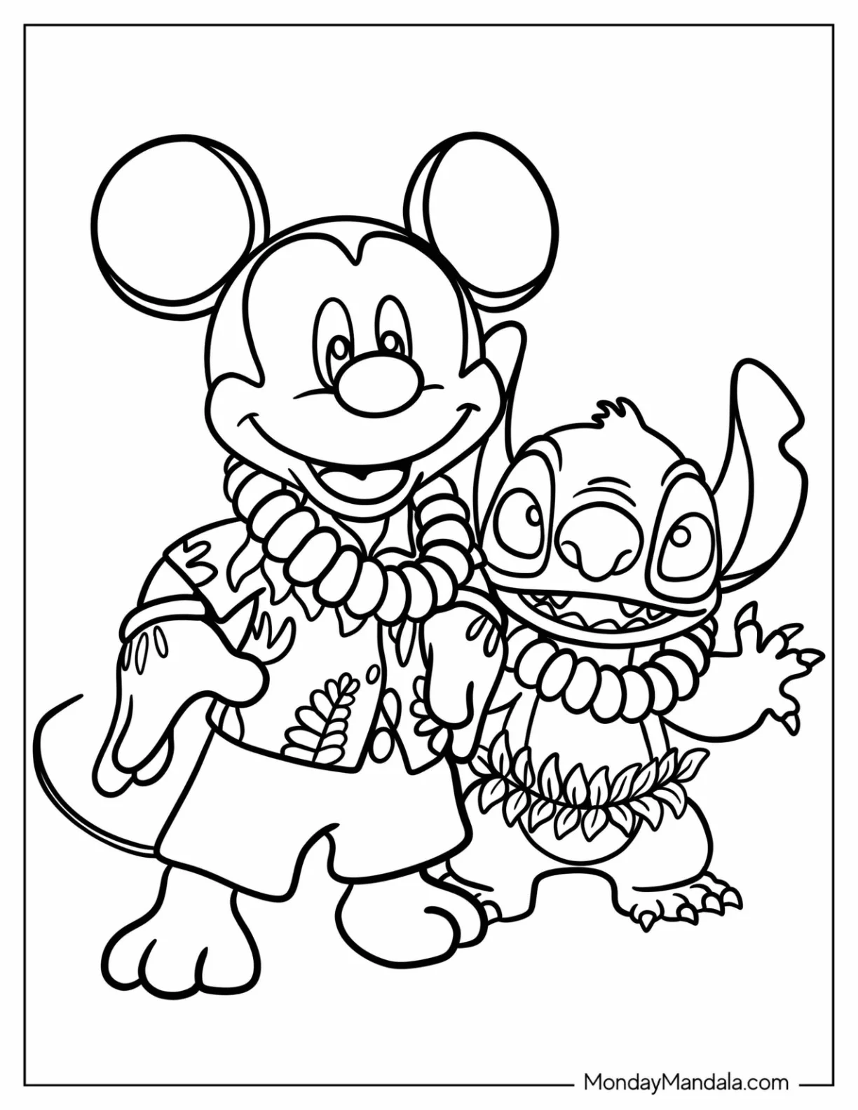 Mickey Mouse Coloring Page And Stitch Dressed For The Beach coloring page