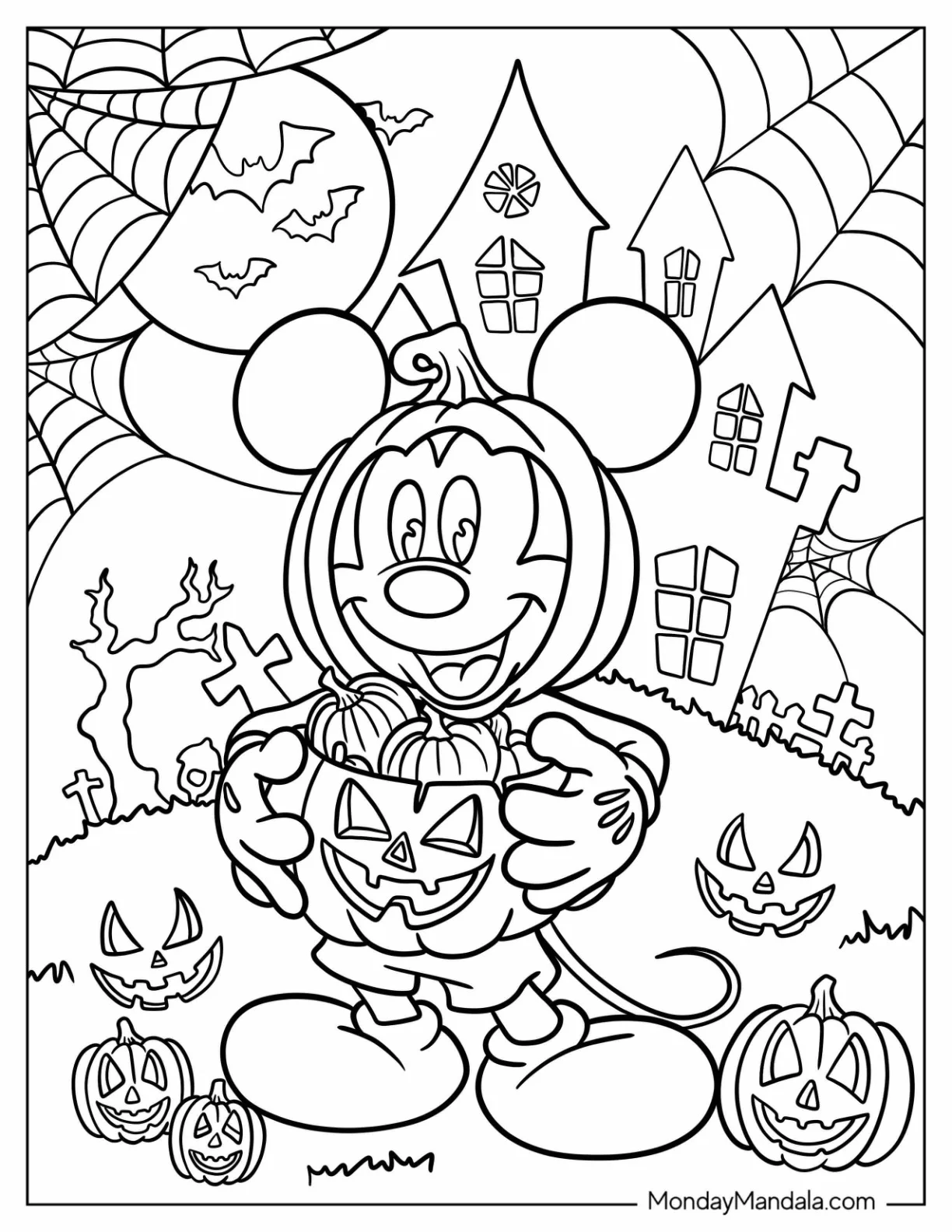Mickey Mouse Coloring Page Dressed As A Jack O Lantern Trick Or Treating coloring page — printable line art
