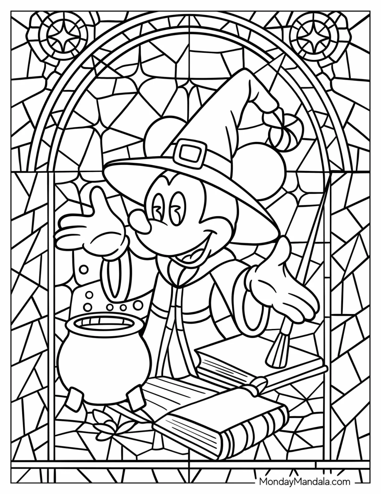 Mickey Mouse Coloring Page Fantasia Stained Glass coloring page