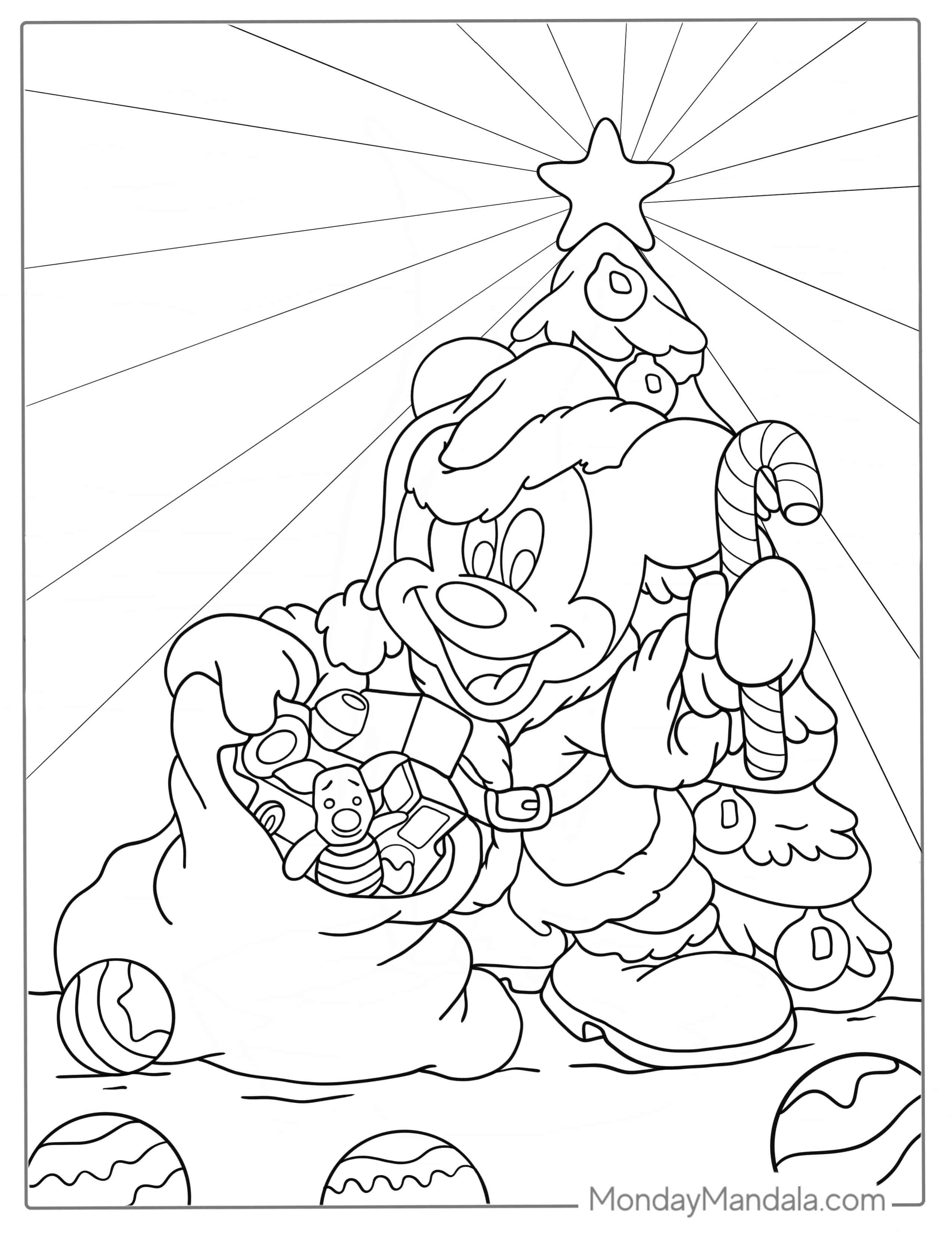 Mickey Mouse Dressed As Santa Coloring Page coloring page — printable line art