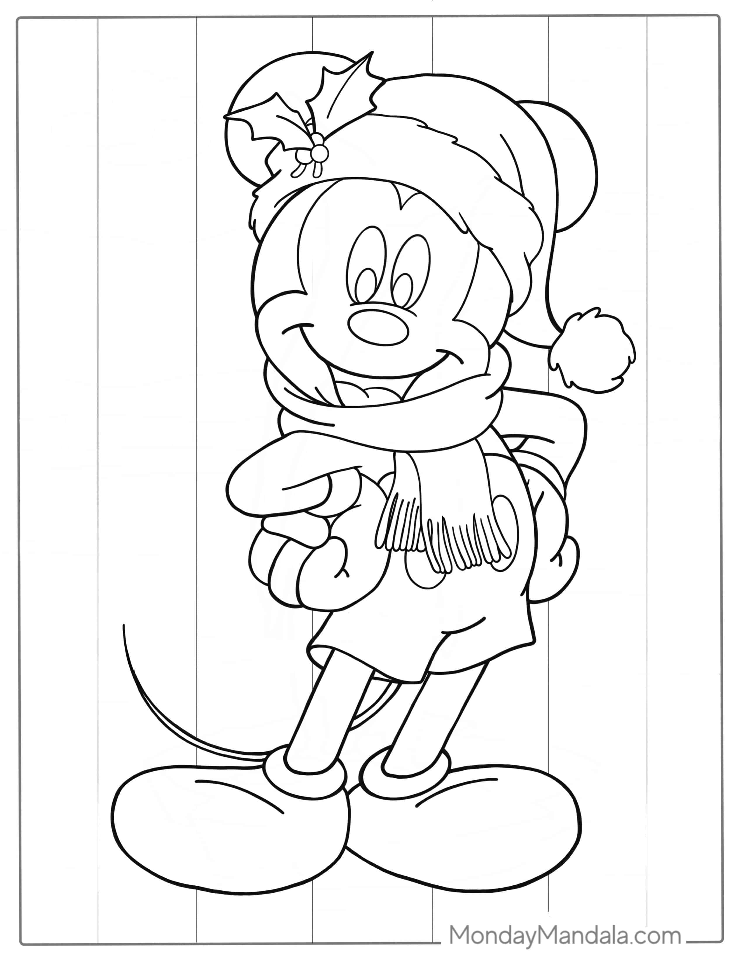 Mickey Mouse Dressed In Christmas Clothing coloring page — printable line art