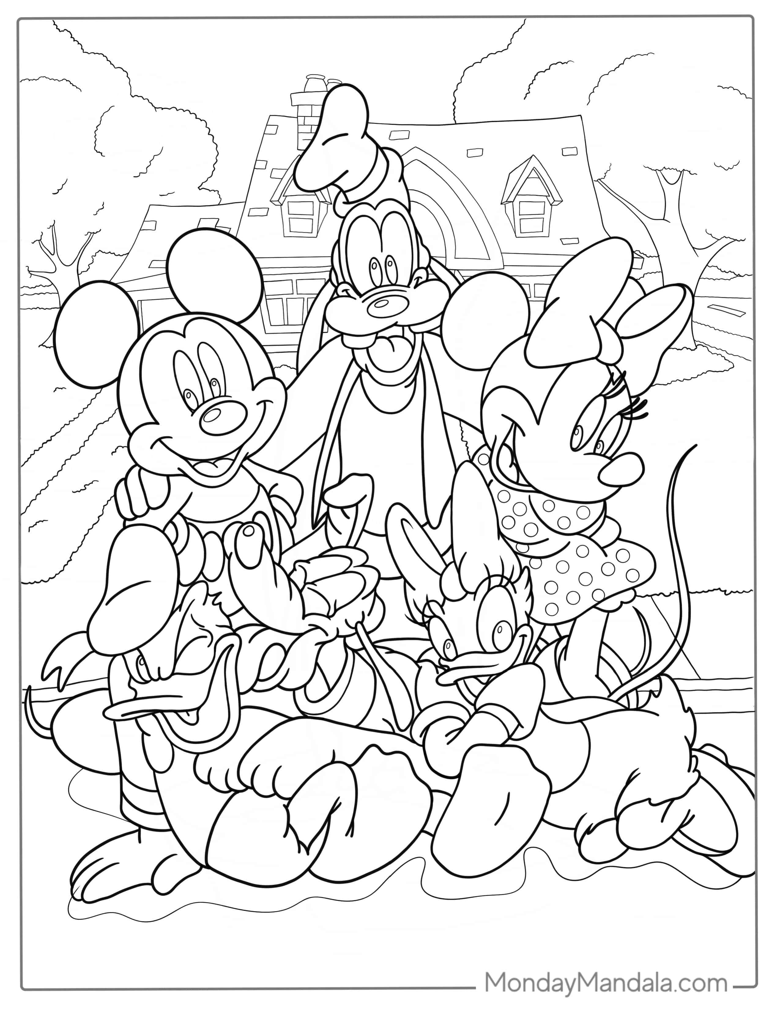 Mickey Mouse With Friends To Color coloring page — printable line art