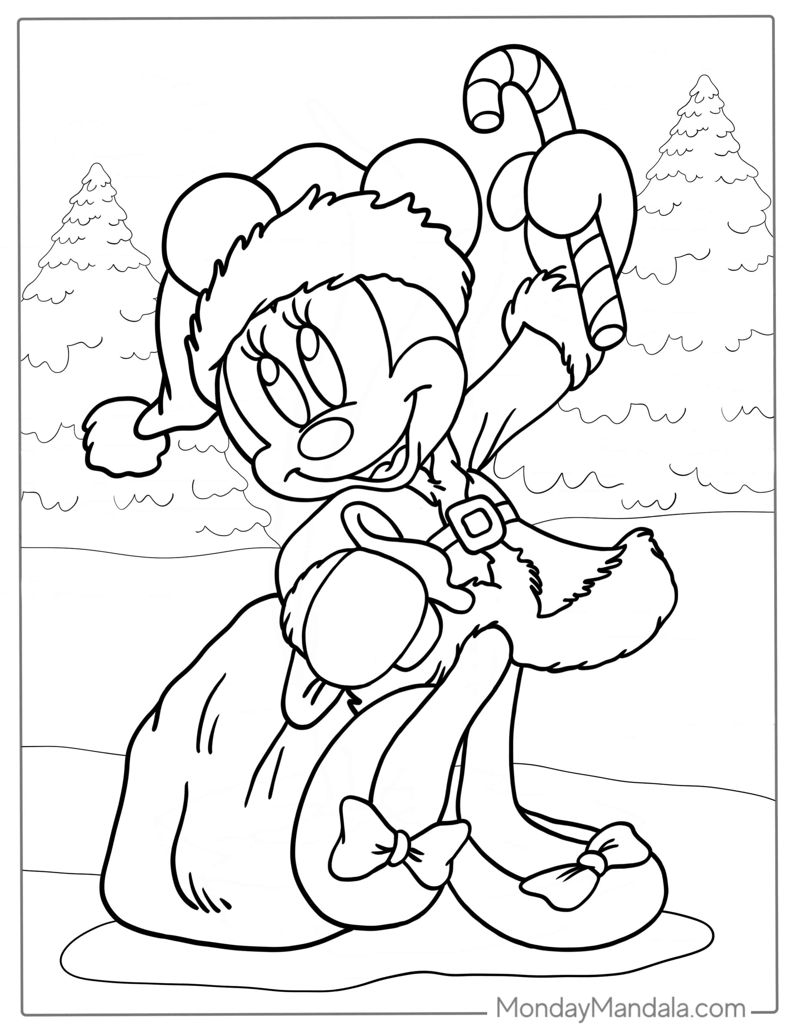 Coloring Page Of Christmas Themed Minnie Mouse coloring page