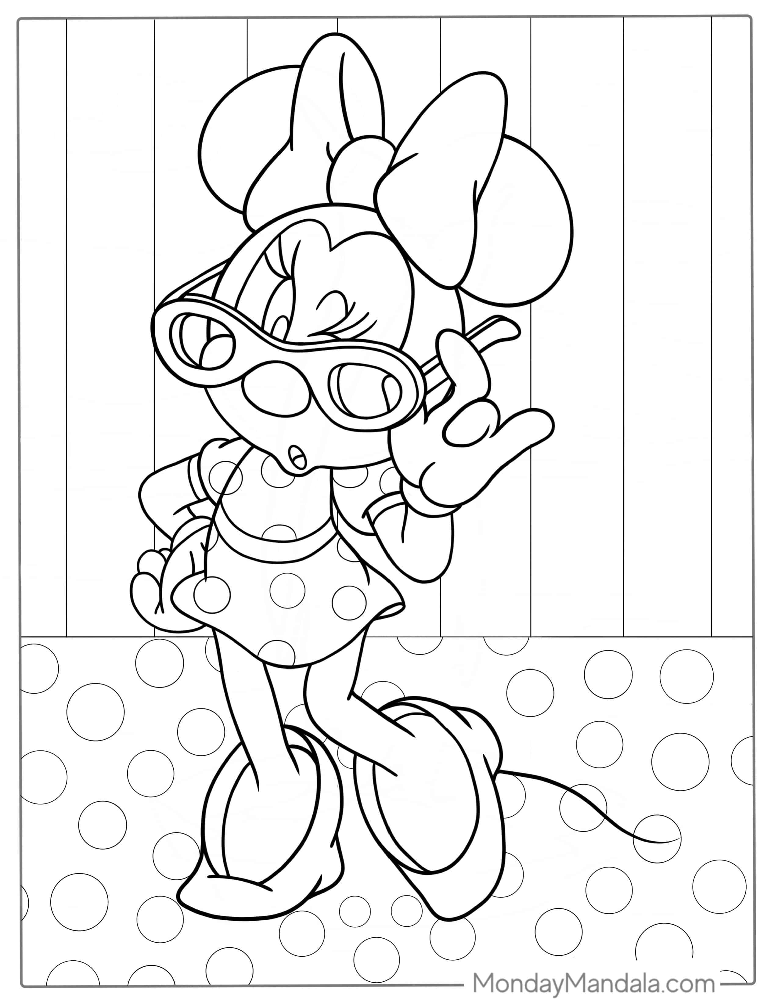 Coloring Sheet Of Minnie Mouse Wearing Sunglasses coloring page