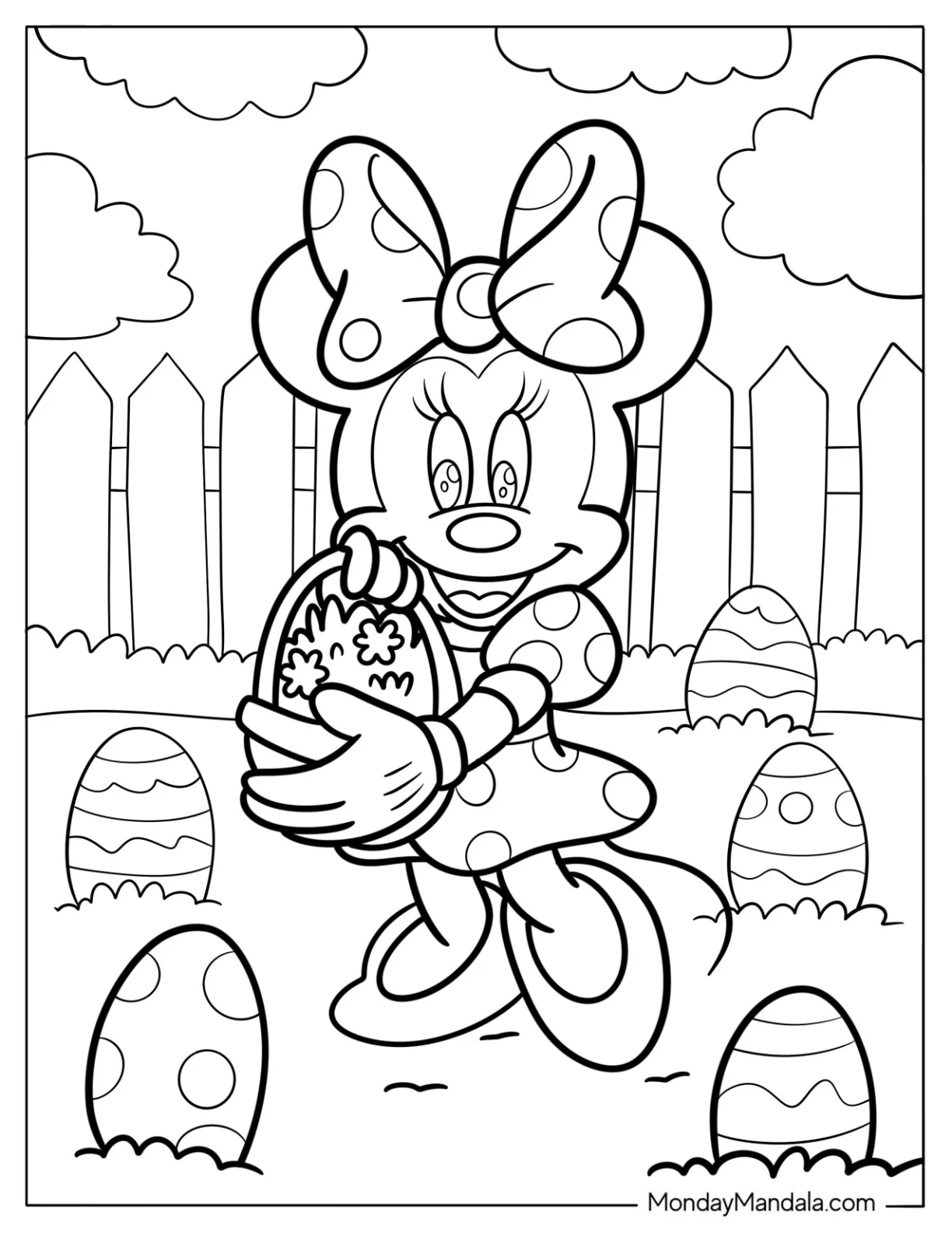 Easter Egg Hunt With Minnie Mouse Coloring Page coloring page
