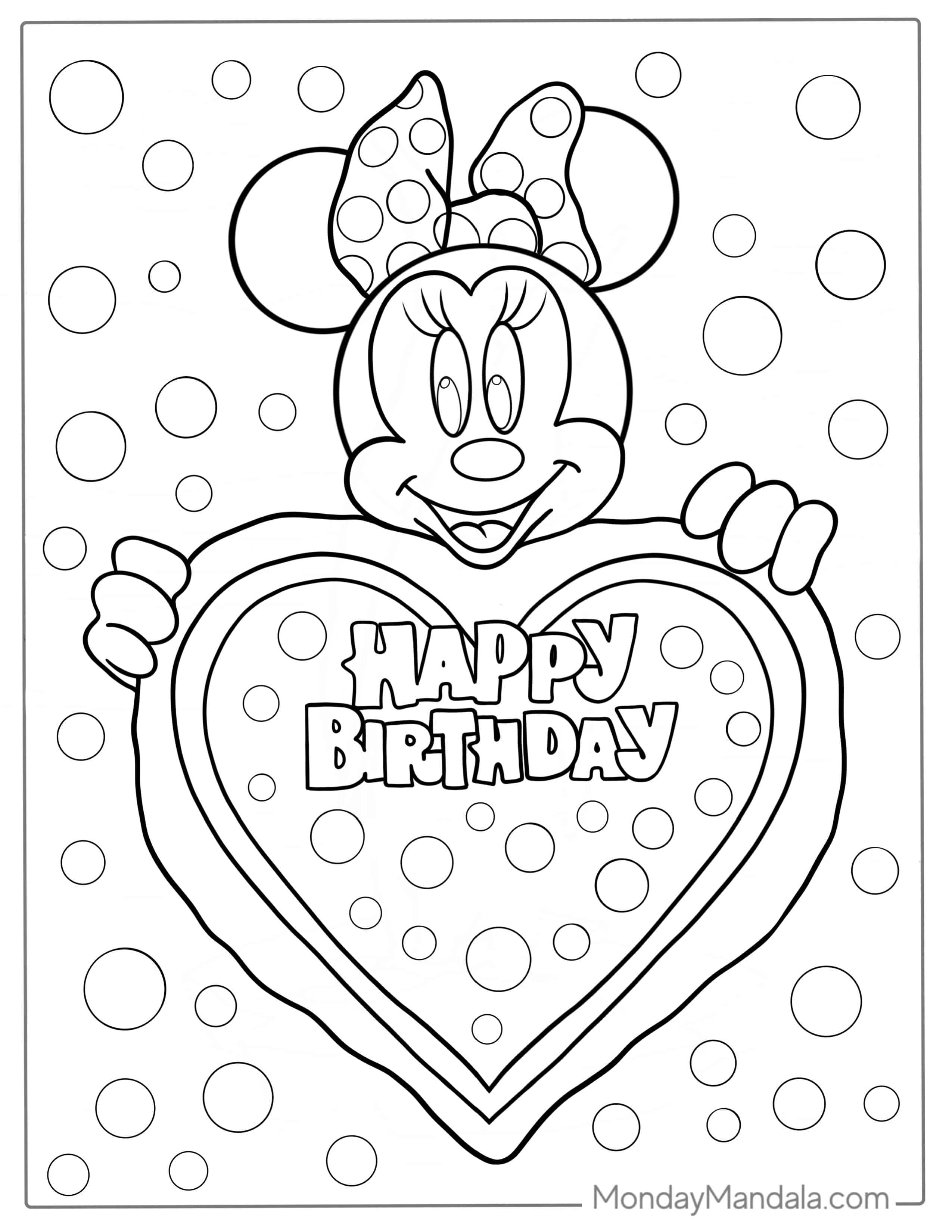 Happy Birthday Minnie Mouse Coloring Page For PArties coloring page