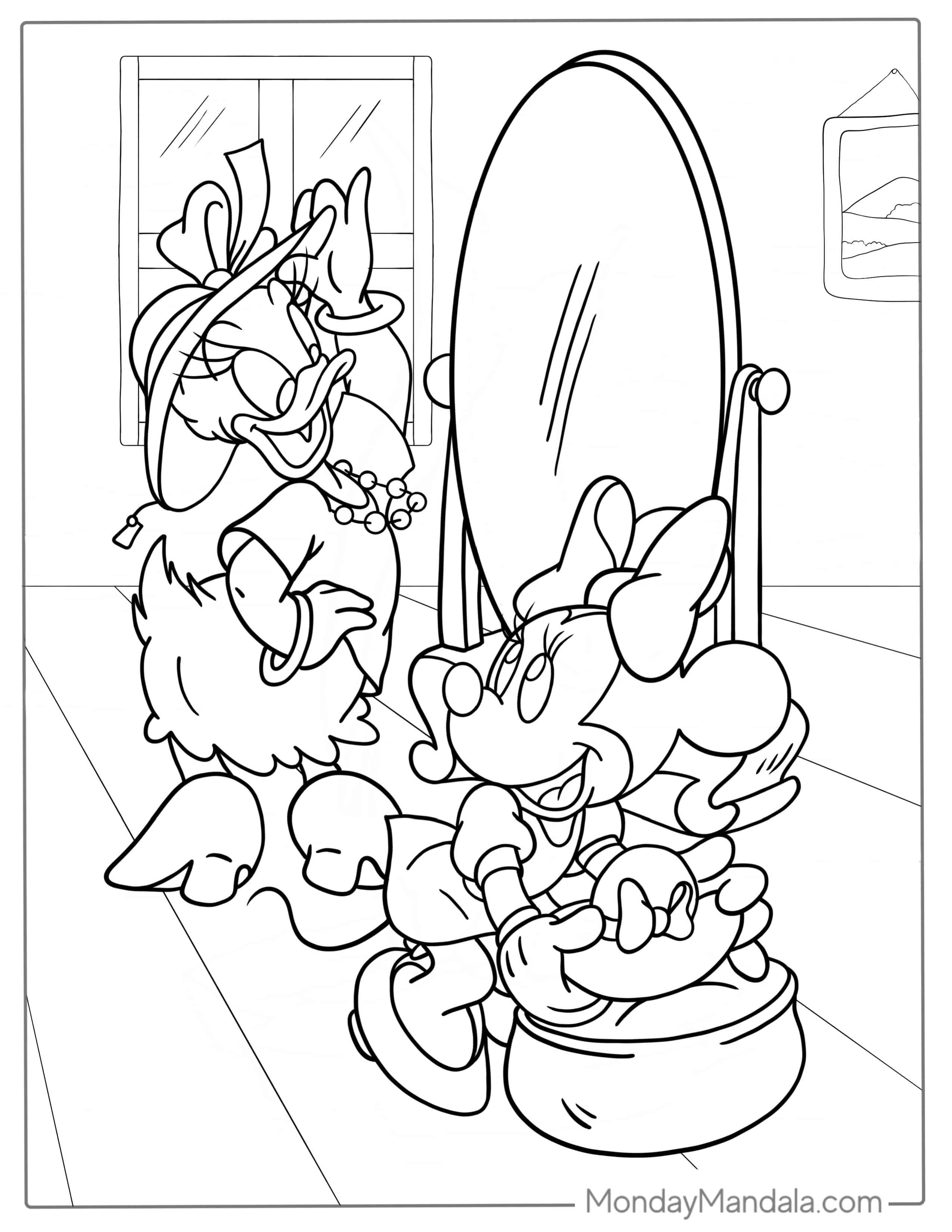 Minnie And Daisy Playing Dress-ups_ coloring page