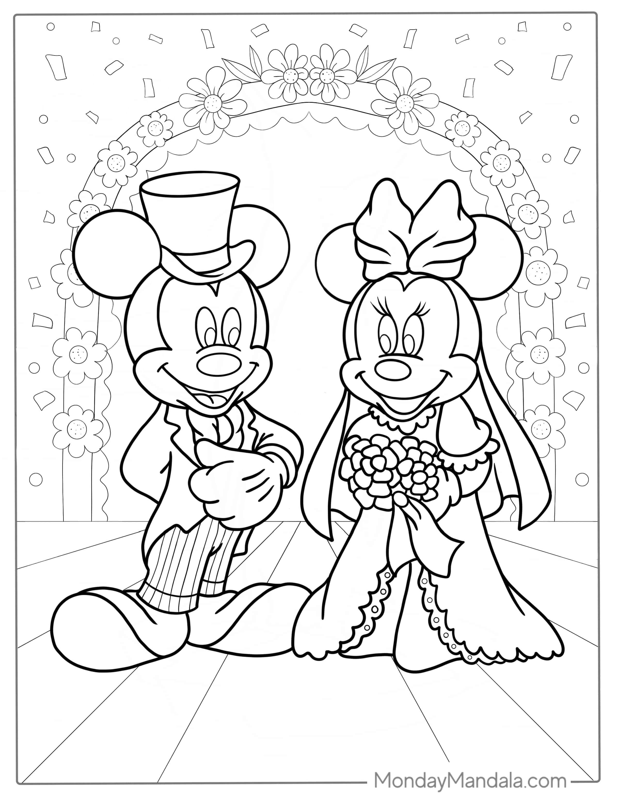 Minnie And Mickey Mouse Wedding Day Coloring Page coloring page