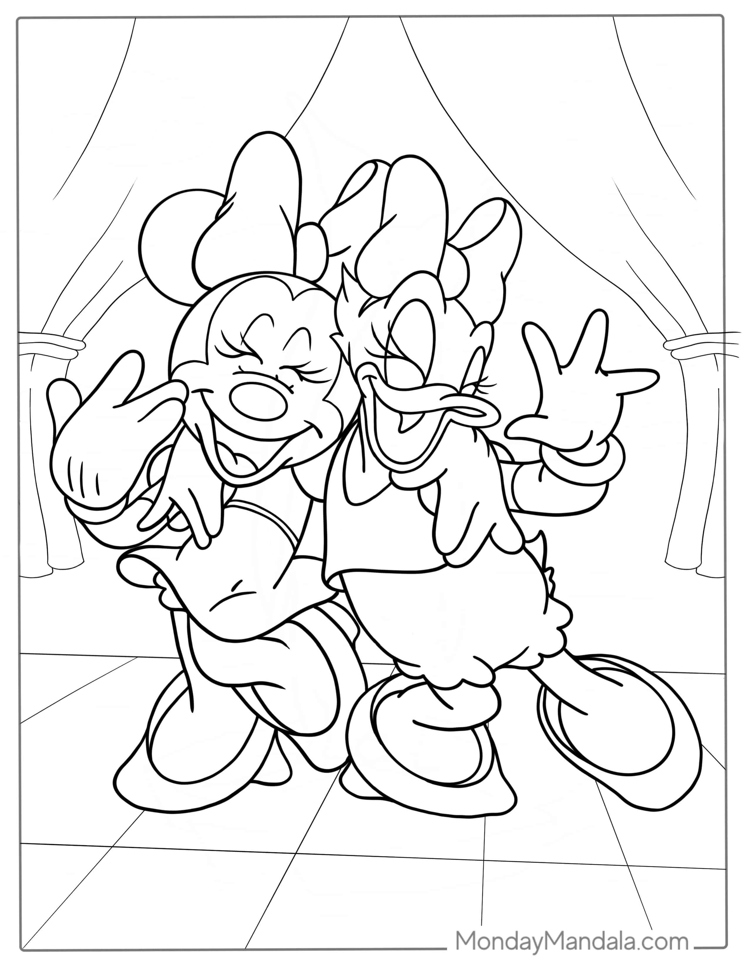 Minnie Mouse And Daisy Duck Laughing Coloring Page coloring page
