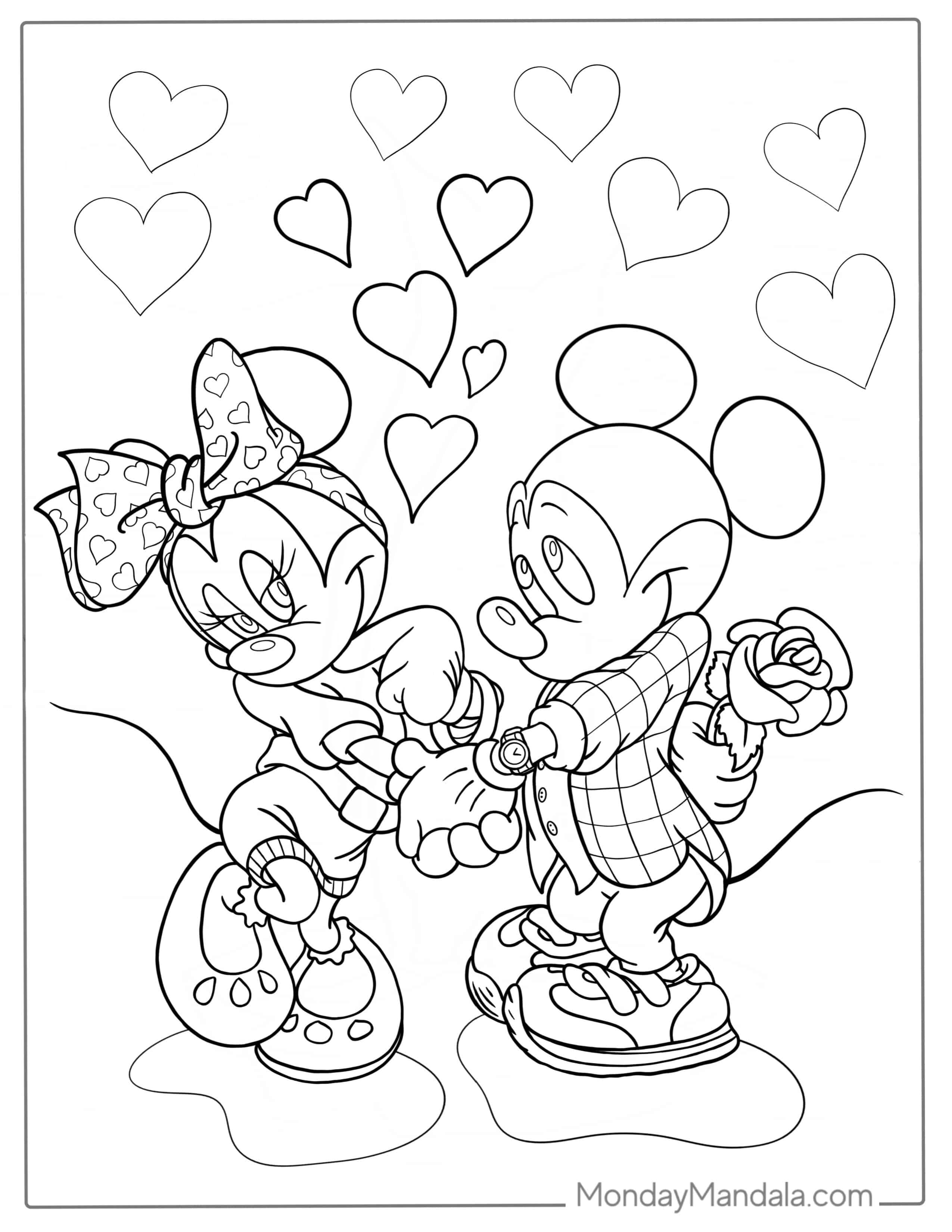 Minnie Mouse And Mickey With Love Hearts coloring page