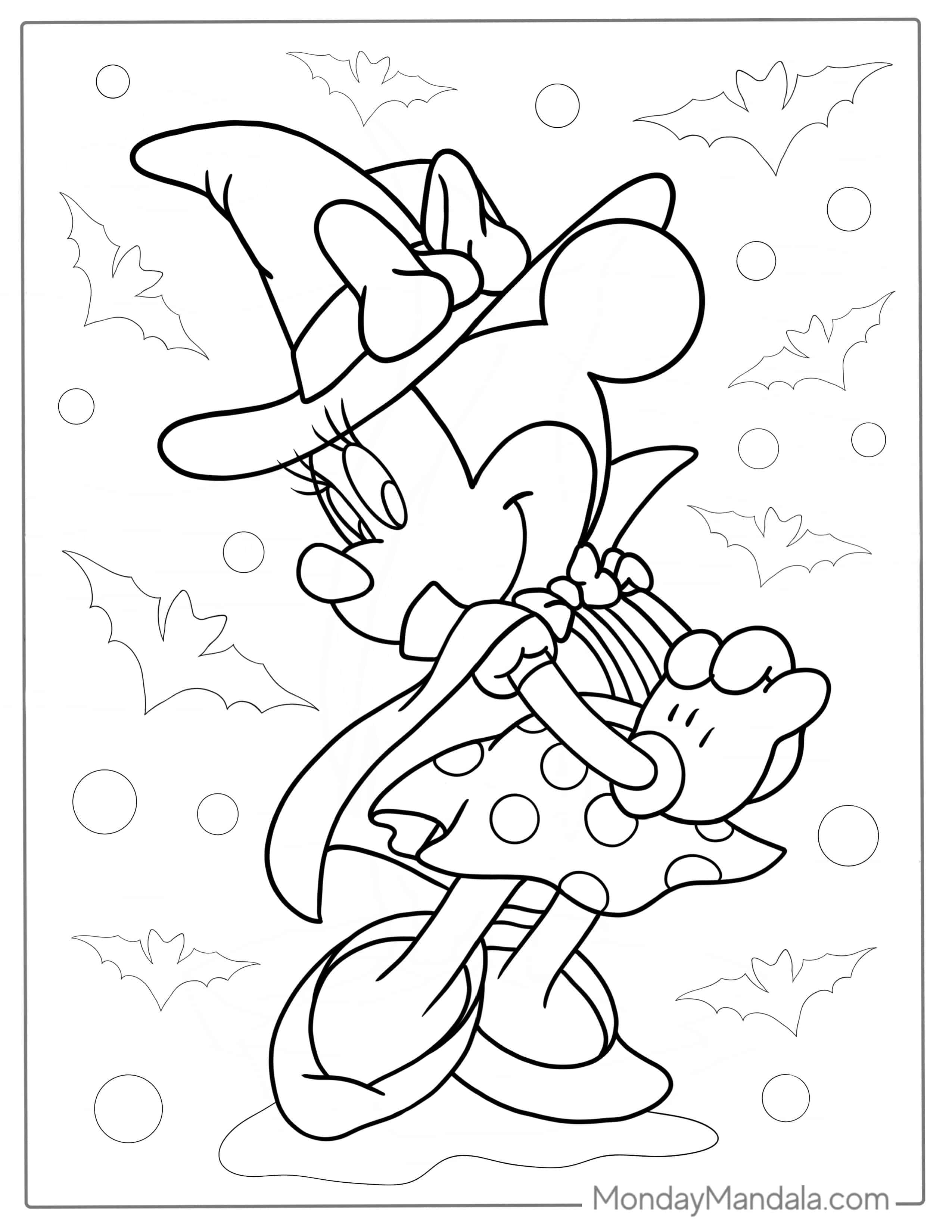 Minnie Mouse Dressed As Witch During Halloween To Color coloring page