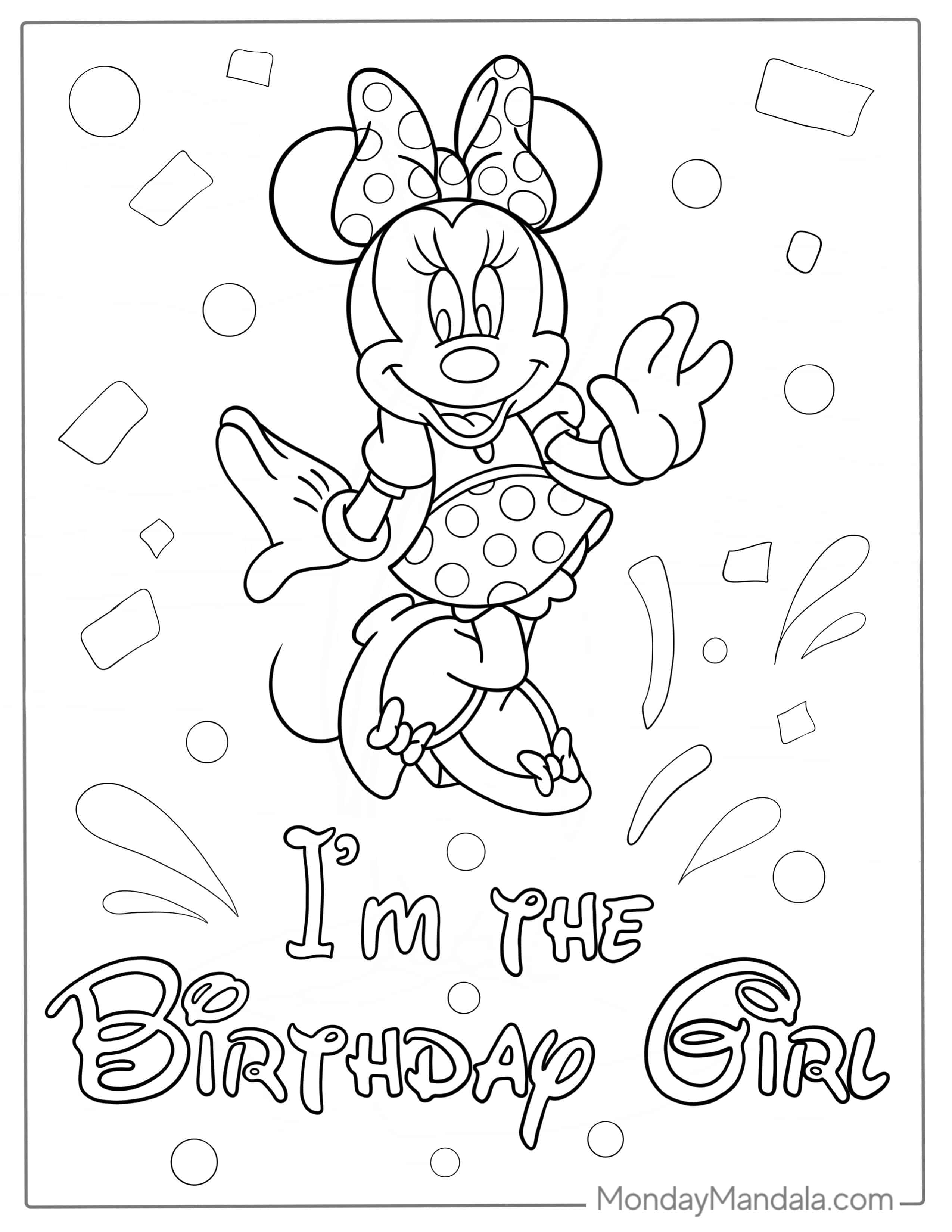 Minnie Mouse Happy Birthday Coloring Page coloring page
