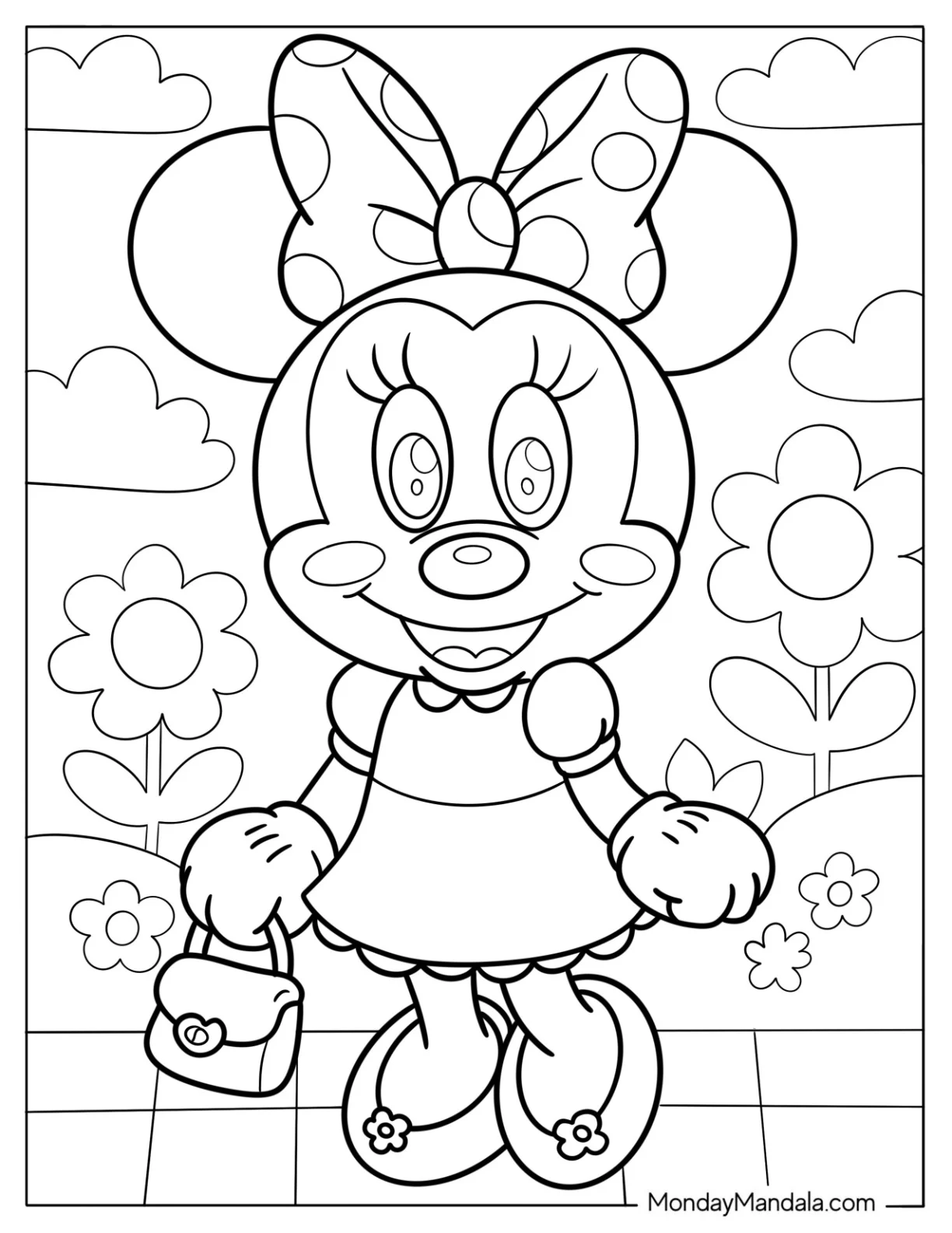 Pretty Chibi Minnie Mouse Coloring Page With Hand Bag For Prescoolers coloring page