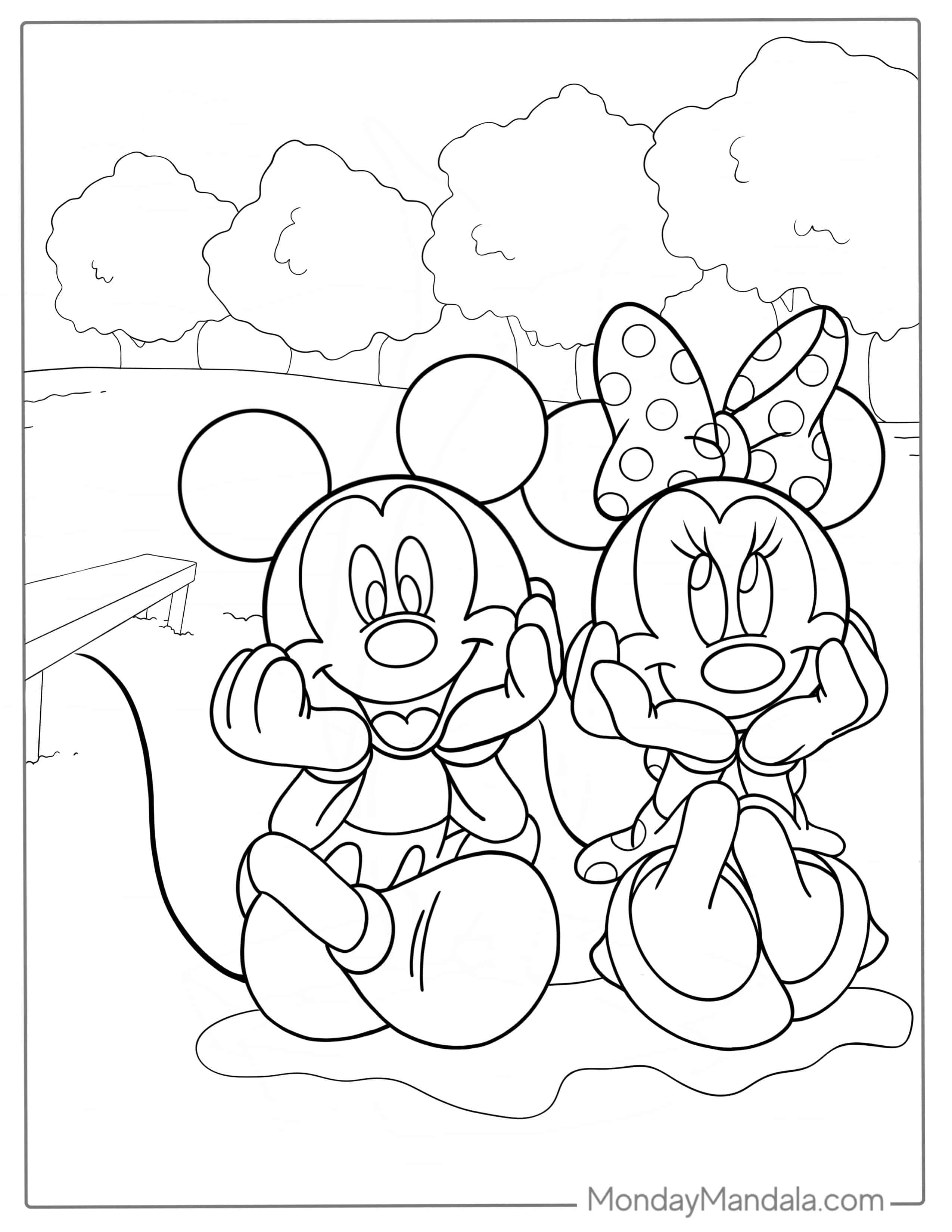 Smiling Minnie And Mickey Mouse Coloring Page coloring page