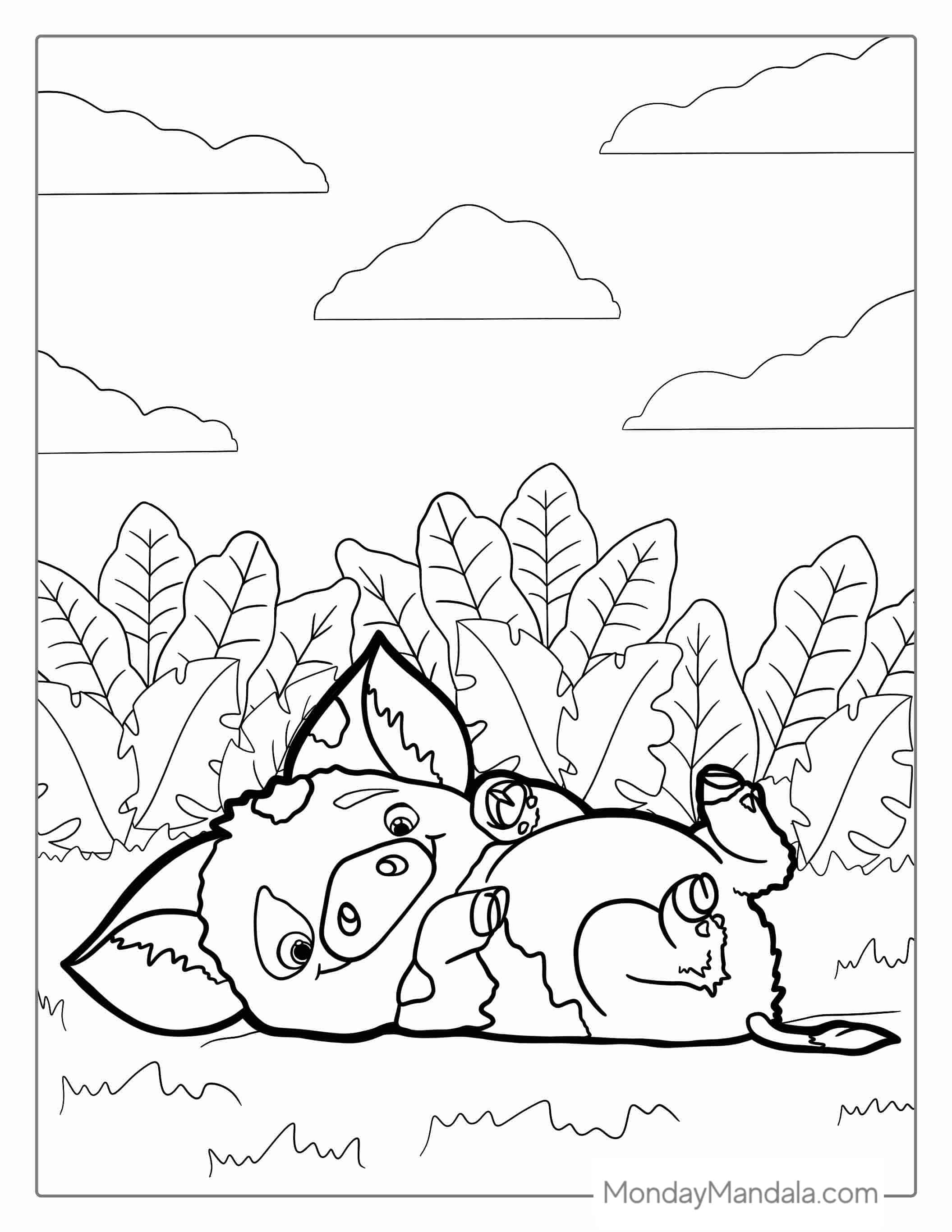 Adorable Pua The Pig Rolling On The Ground coloring page