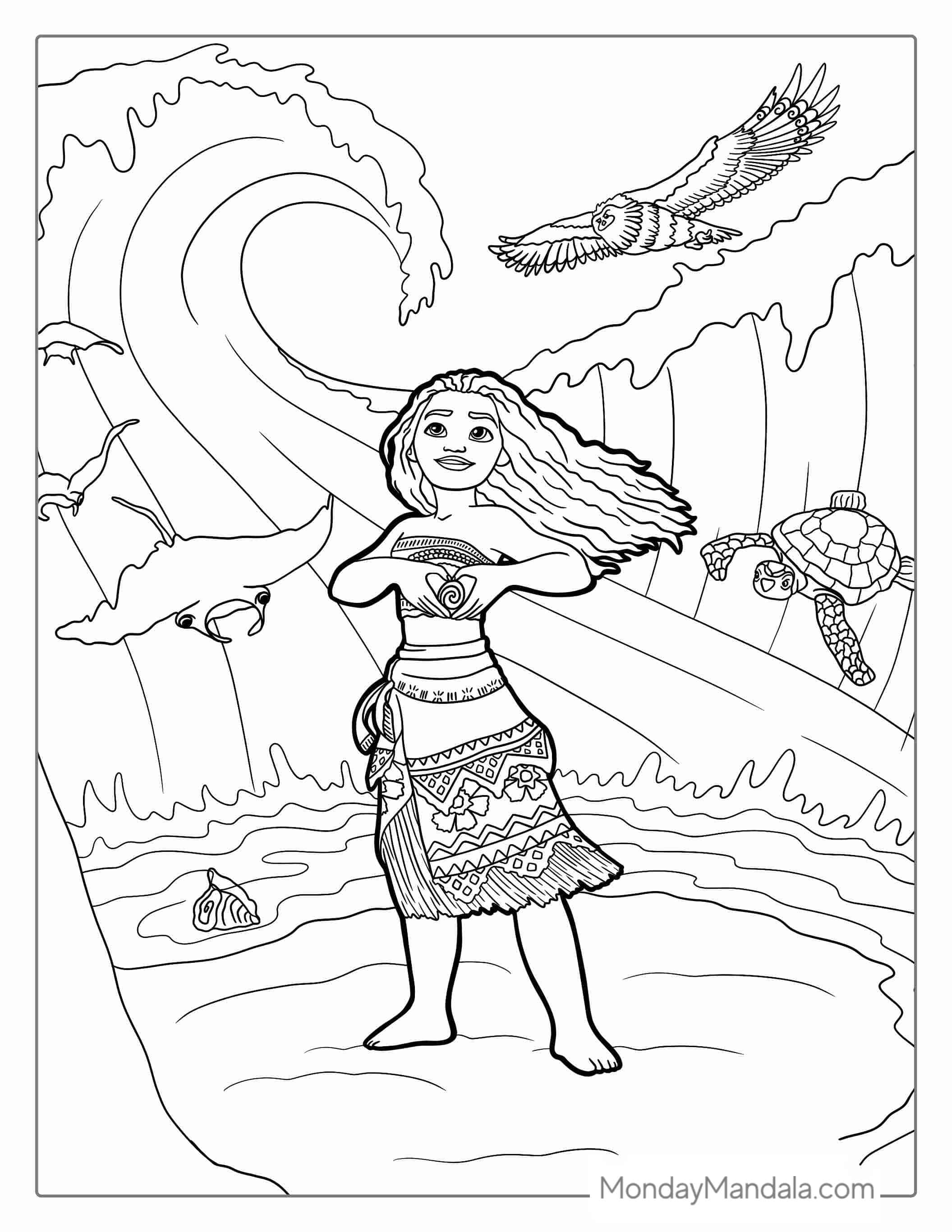 Coloring Page Of Moana With The Heart of Te Fiti coloring page