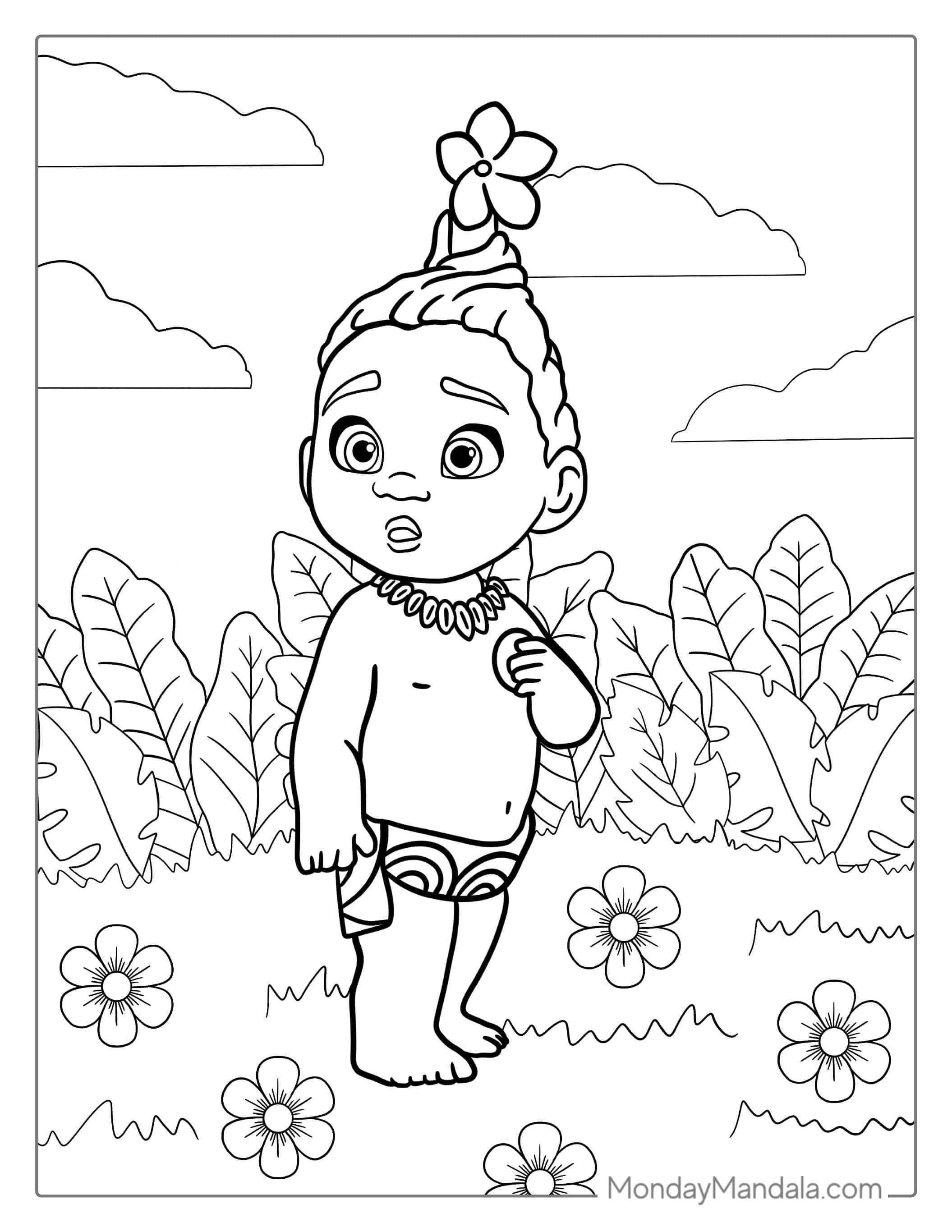 Cute Baby Moana Coloring Page coloring page