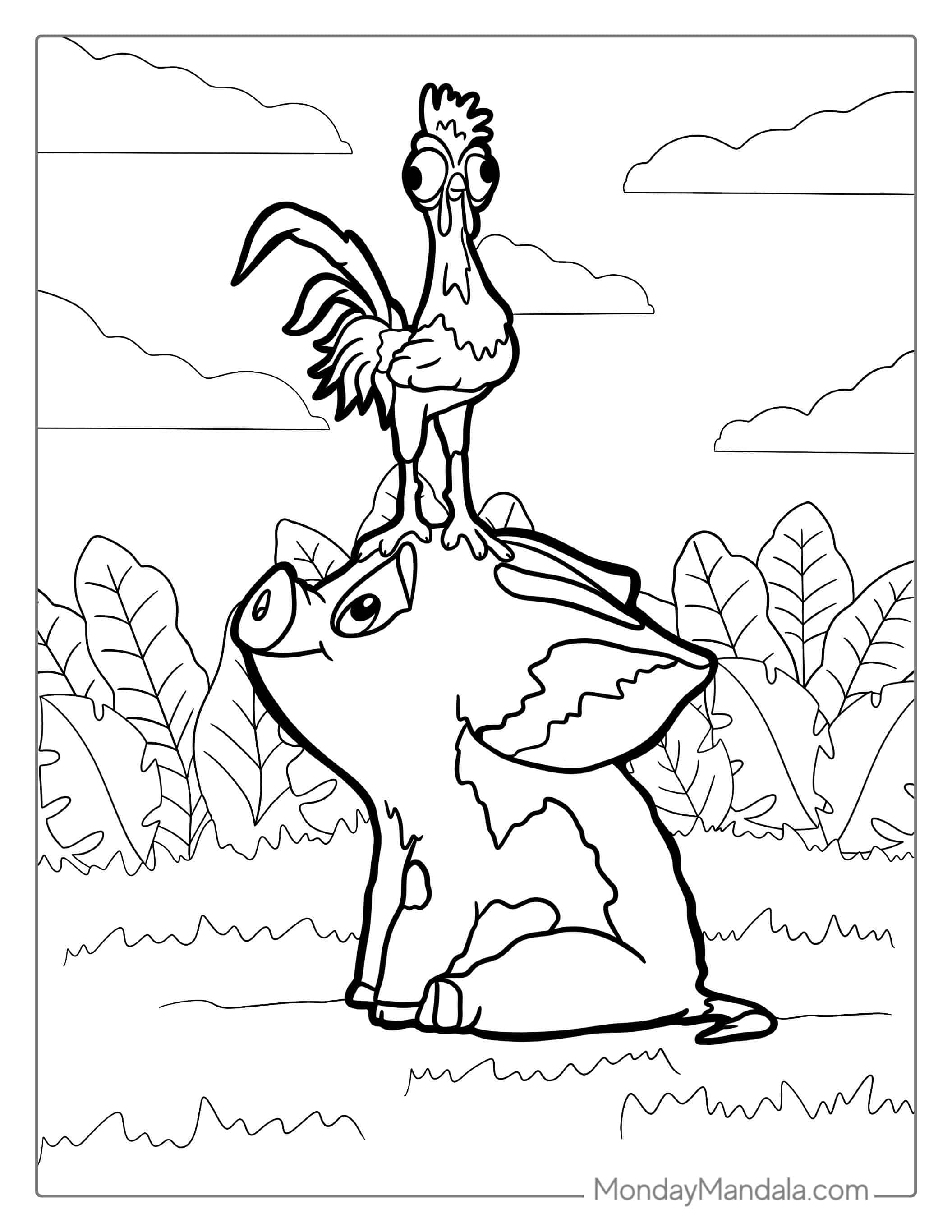 Hei Hei The Chicken And Pua The Pig To Color coloring page