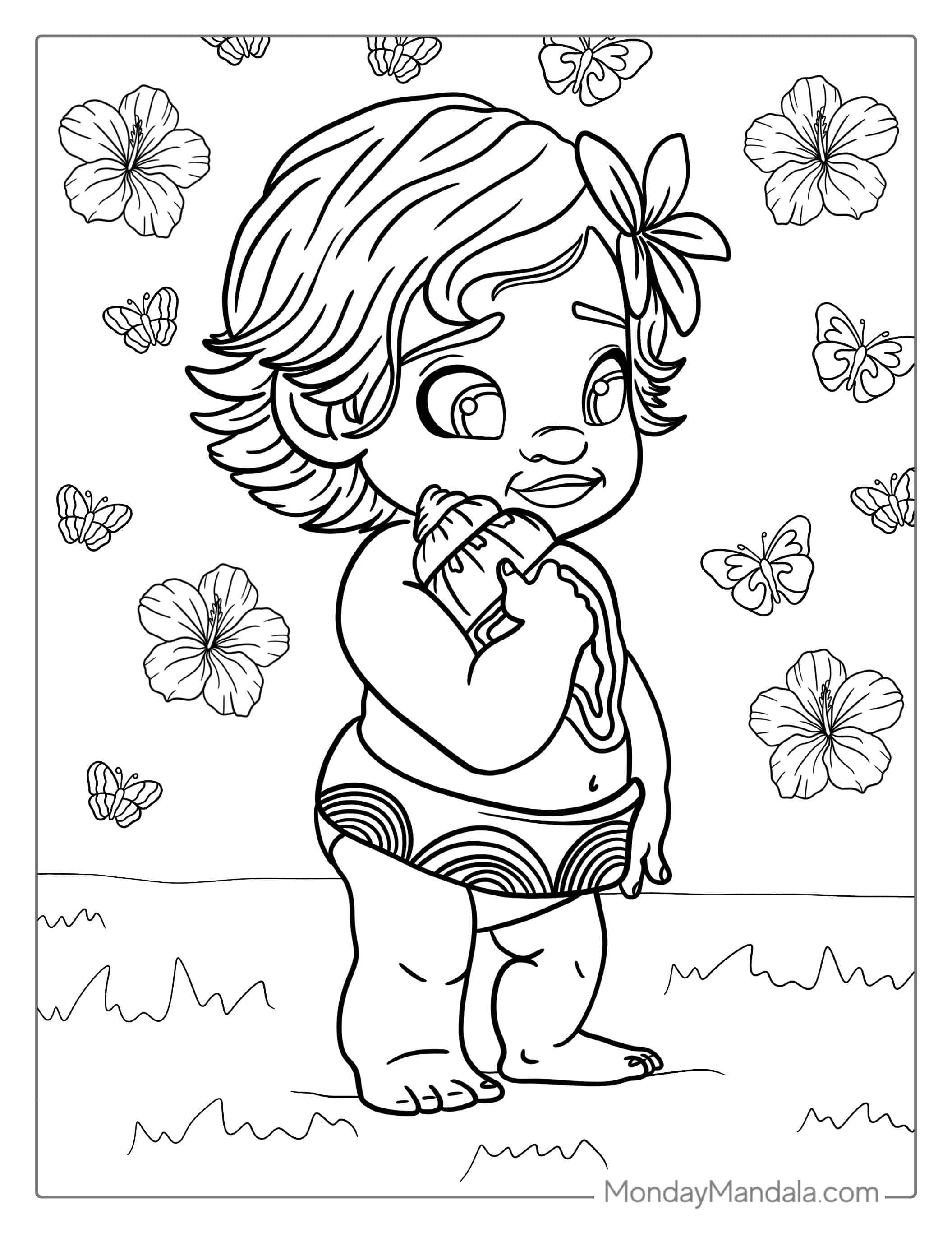 Kawaii Themed Baby Moana To Color coloring page