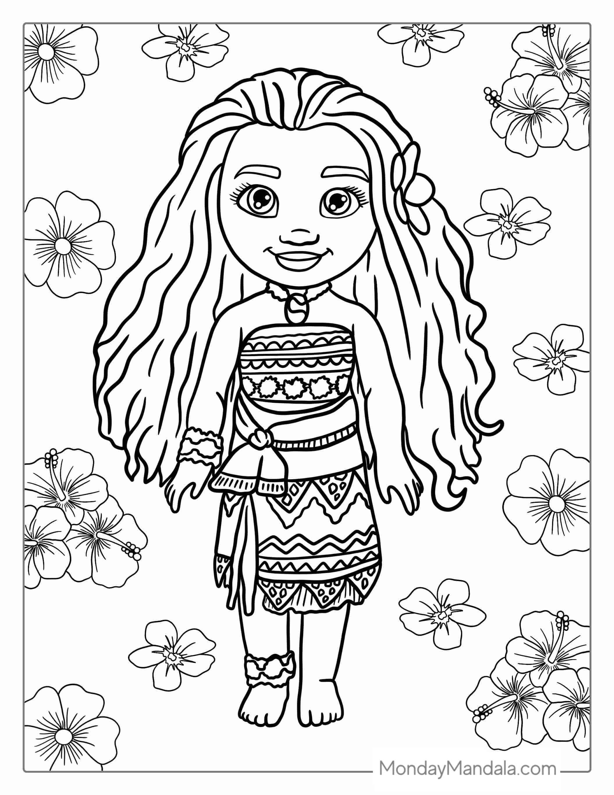 Kawaii Themed Moana To Color coloring page — printable line art