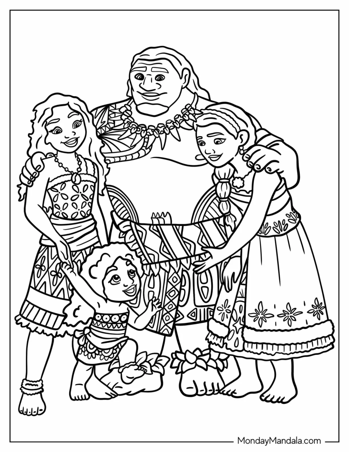 Moana Coloring Page Of Chief Tui, Sina, And Simea coloring page
