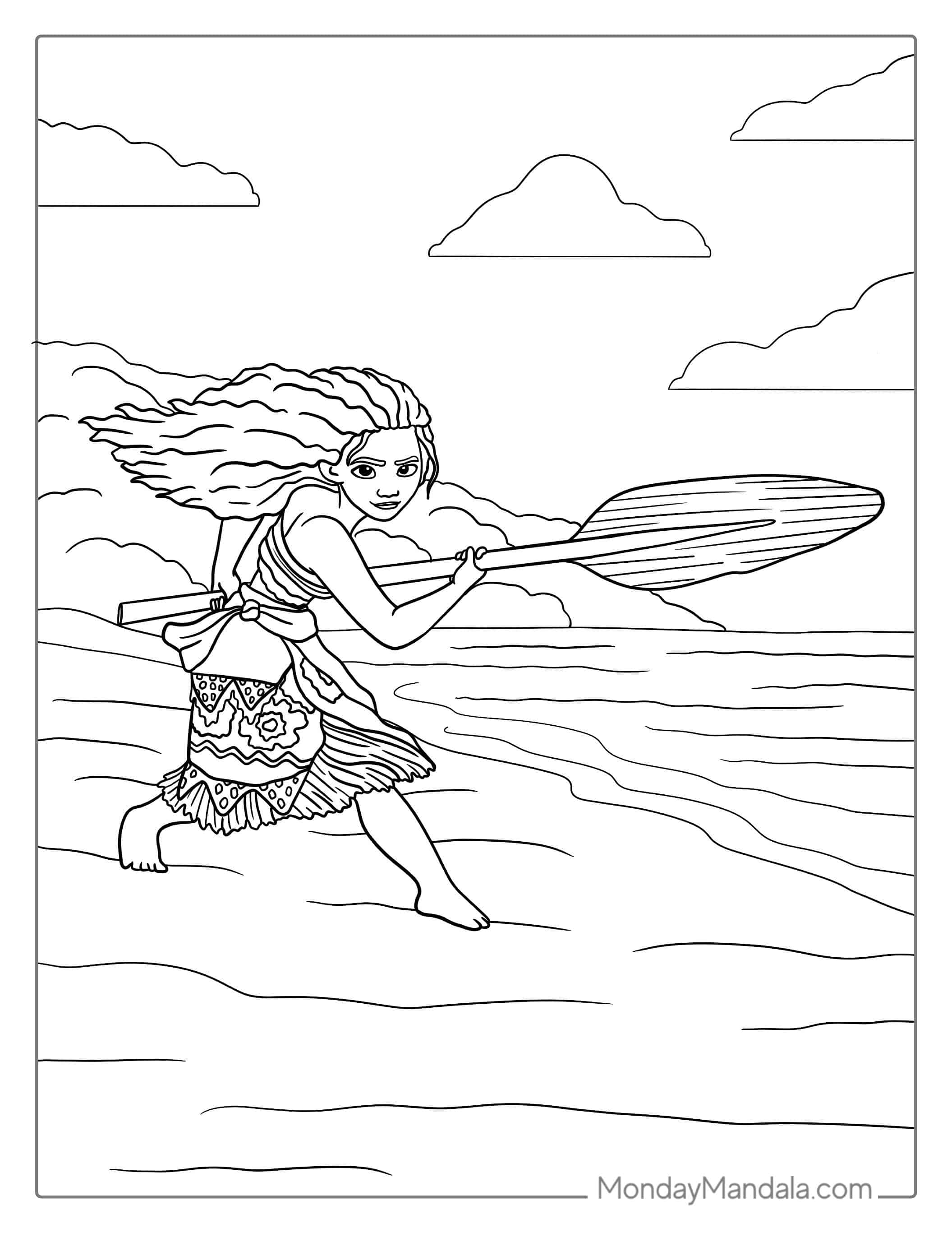 Moana Holding a Canoe Paddle Coloring Sheet coloring page