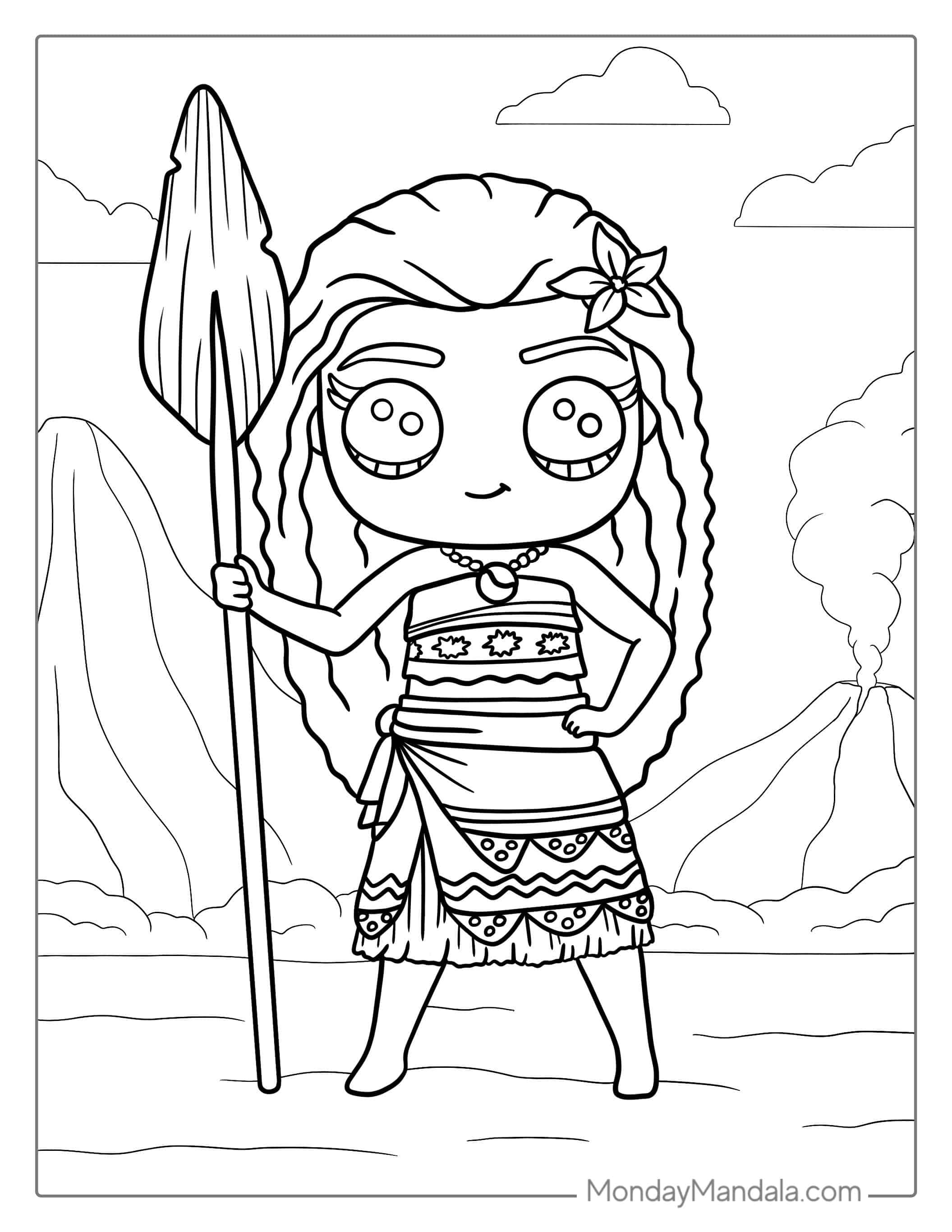 Princess Moana Coloring Page In Kawaii Theme coloring page