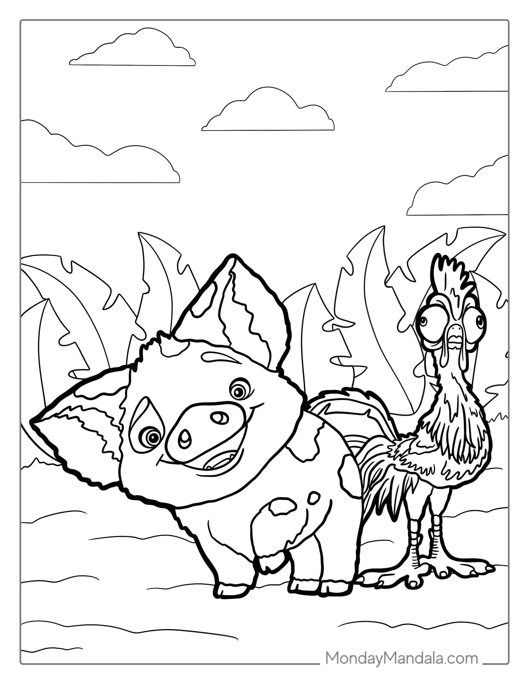 Pua And Hei Hei Coloring Page For Kids coloring page — printable line art