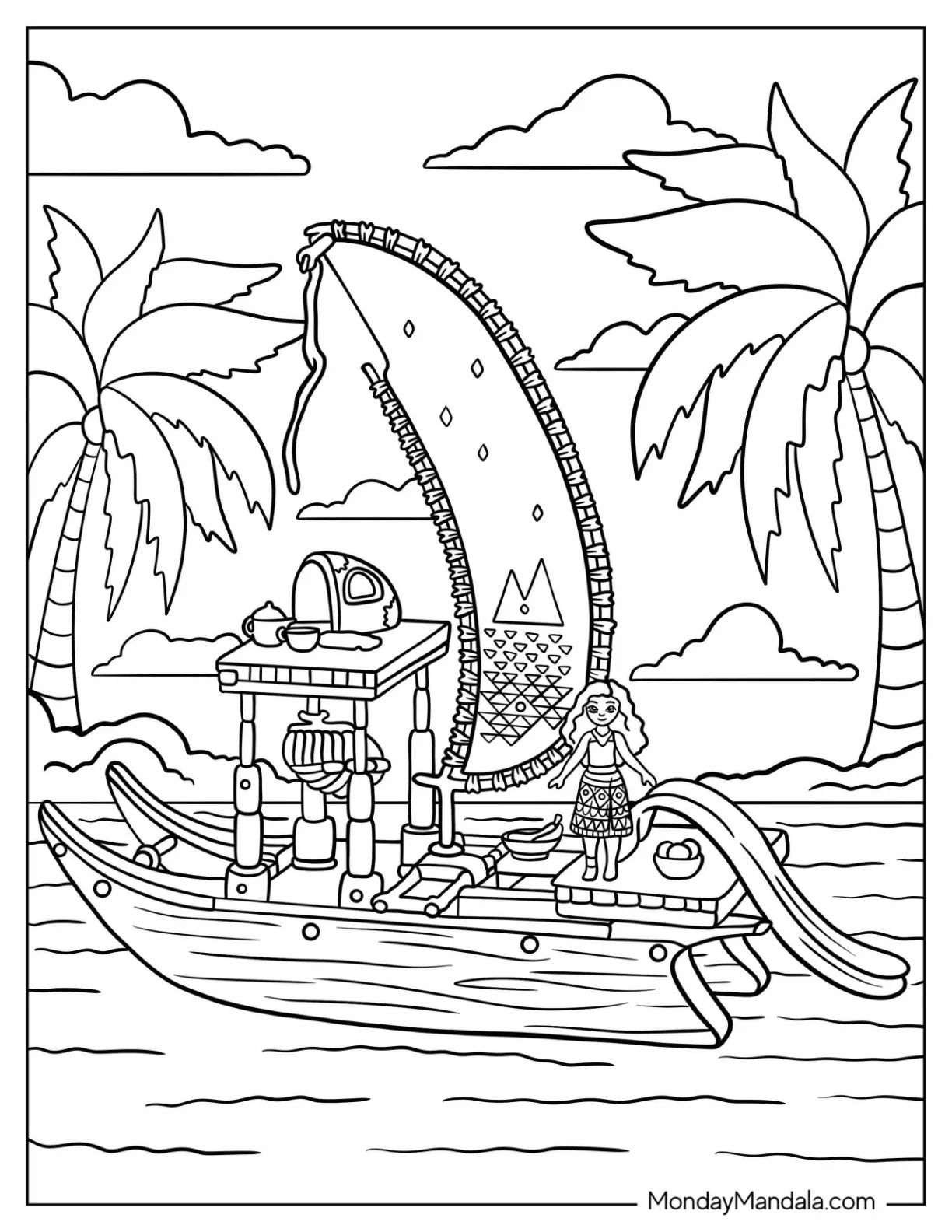 Ship Model With Toy Moana Coloring Page On The Deck coloring page