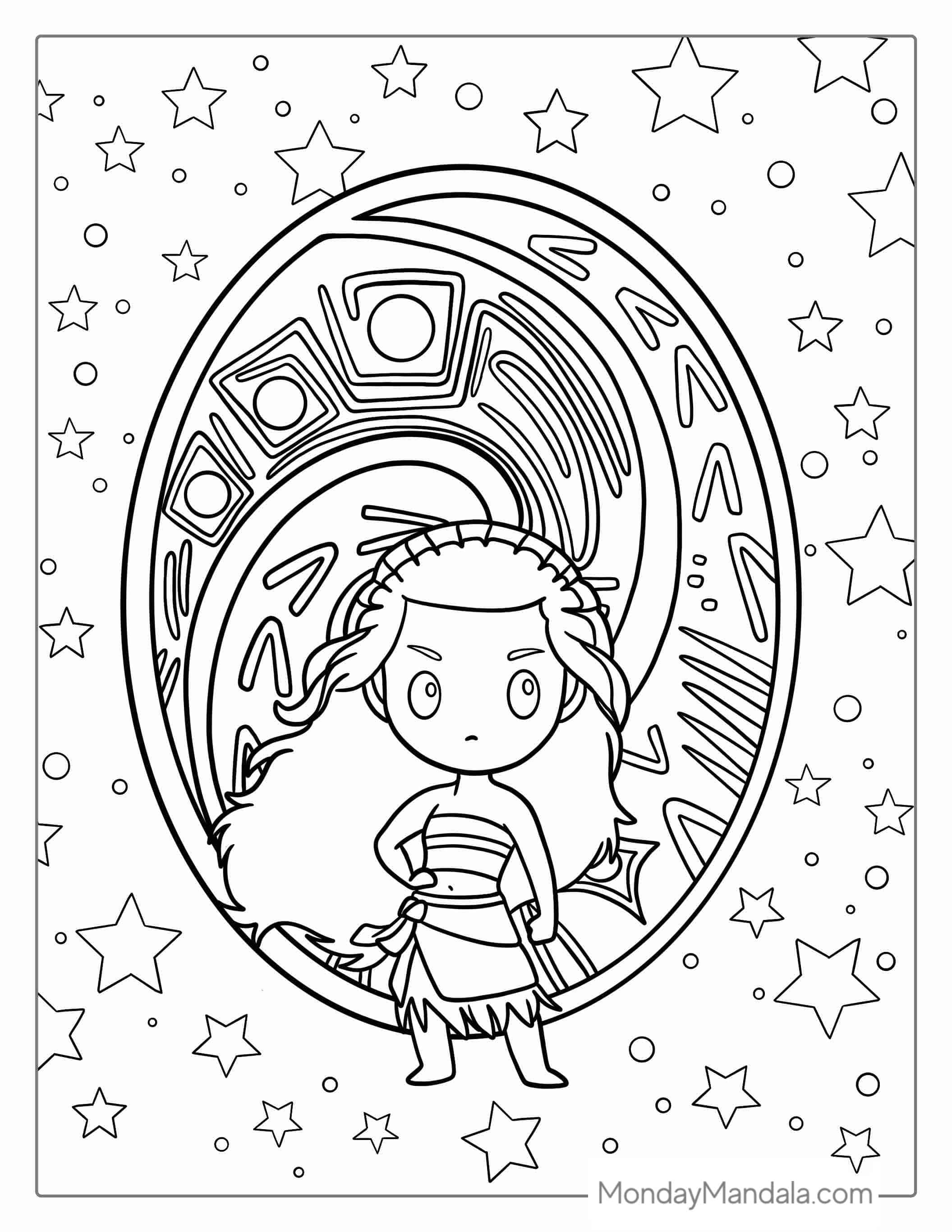 The Heart of Te Fiti Stone With Moana To Color coloring page